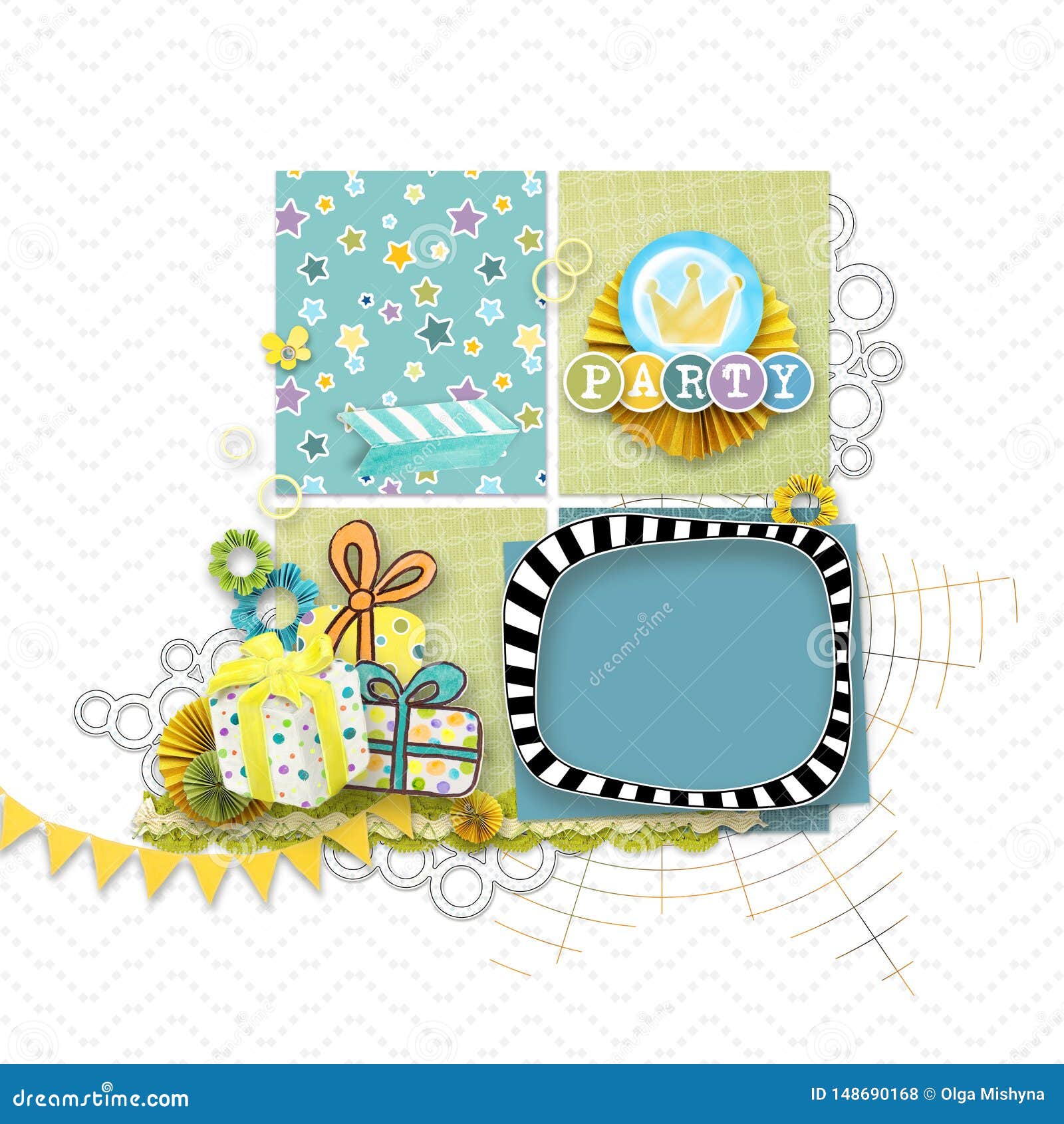 Frame for Birthday Photos in Scrapbook Style Stock Illustration ...