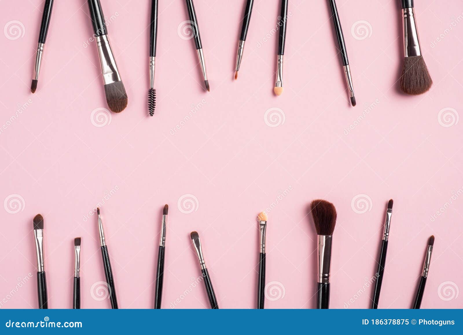 Download Frame Of Black Professional Makeup Brushes On Pink Background. Flat Lay, Top View. Makeup Shop ...