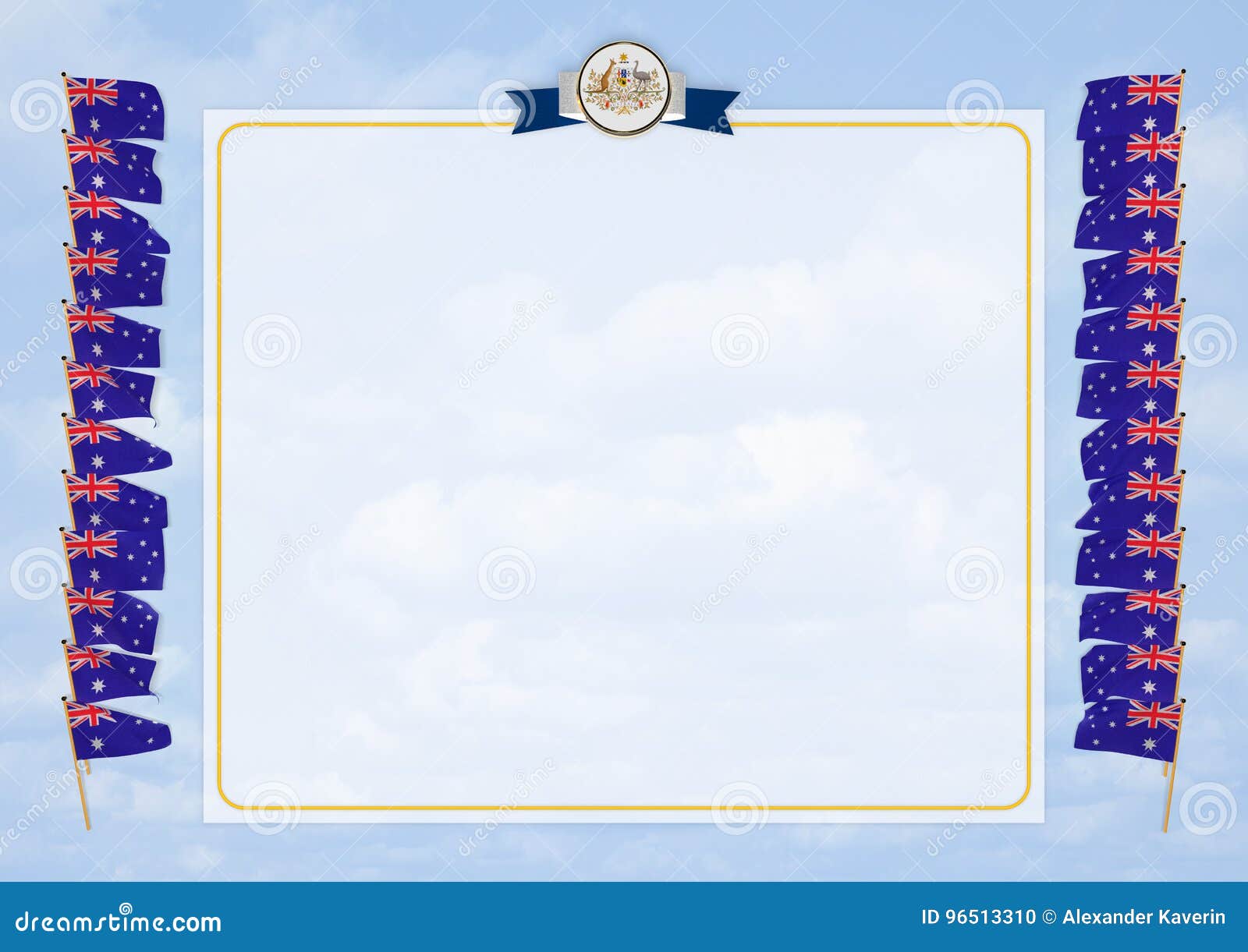 Frame and Border with Flag and Coat of Arms Australia. 3d Illustration