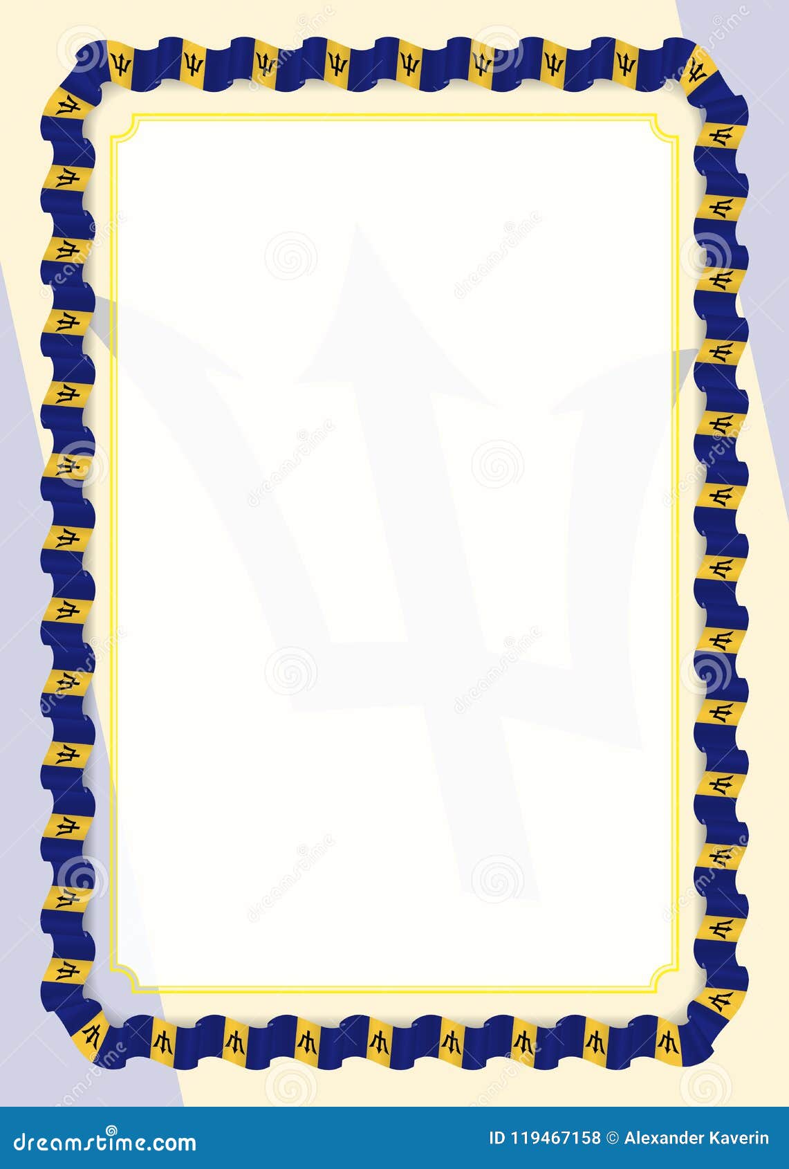 Frame and Border of Ribbon with Barbados Flag, Template Elements for ...