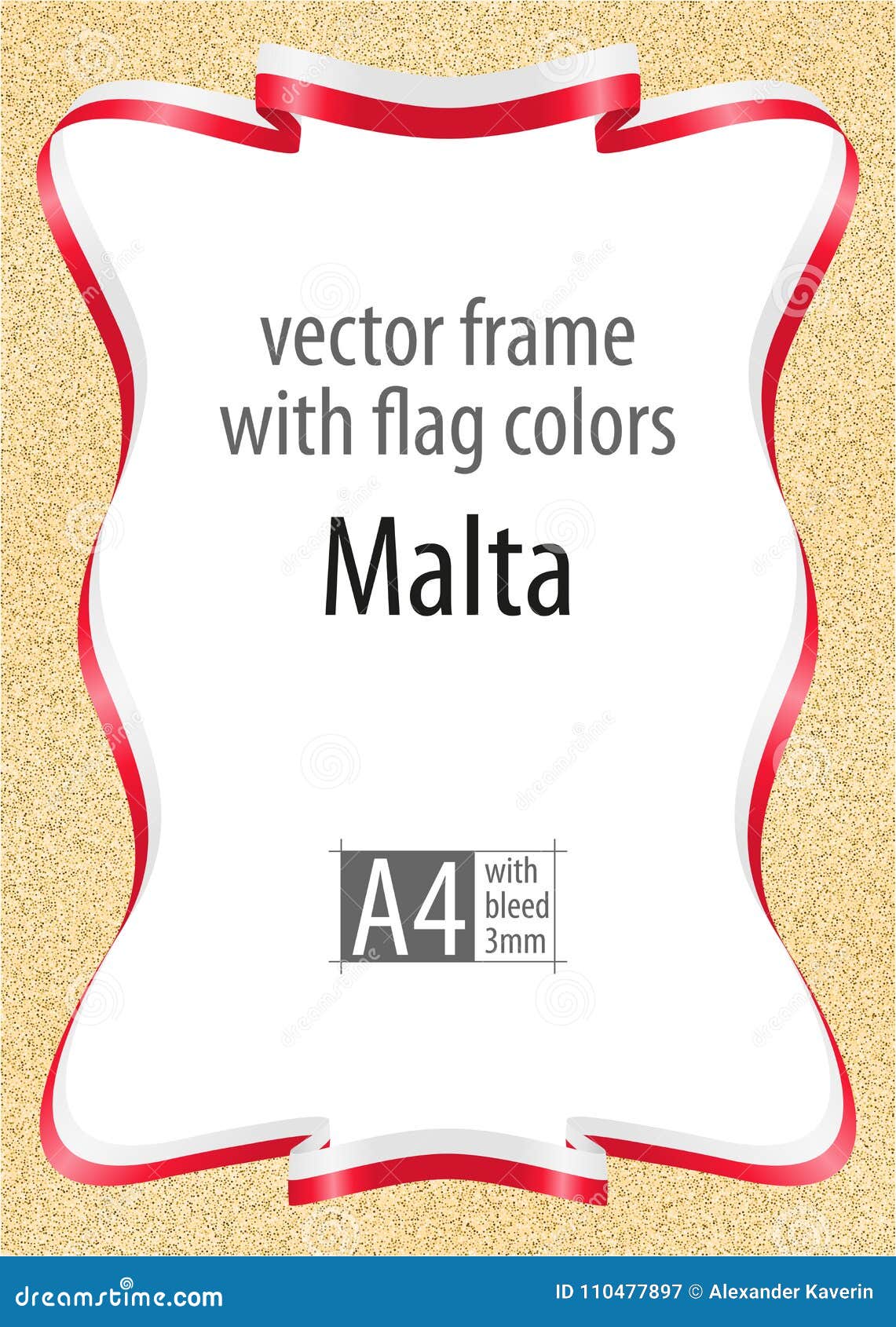 Frame and Border of Ribbon with the Colors of the Malta Flag, Template Elements for Your