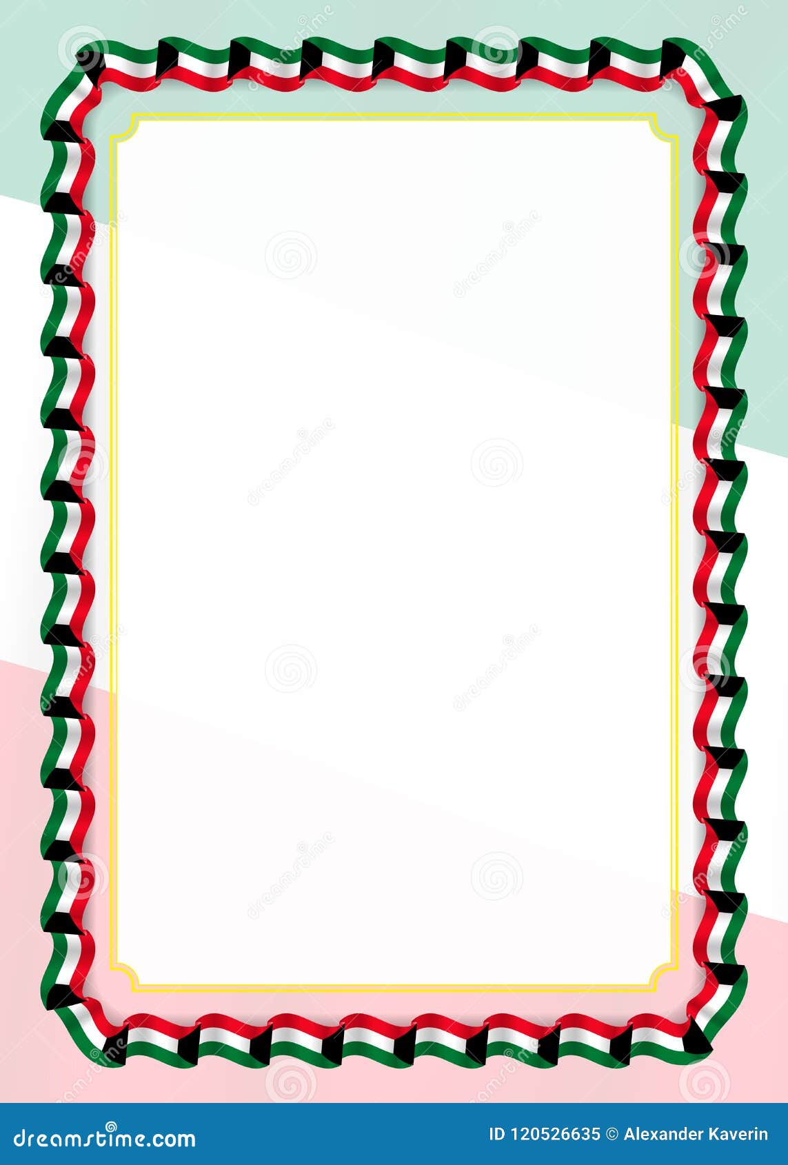 Frame and Border of Ribbon with Kuwait Flag, Template Elements for Your