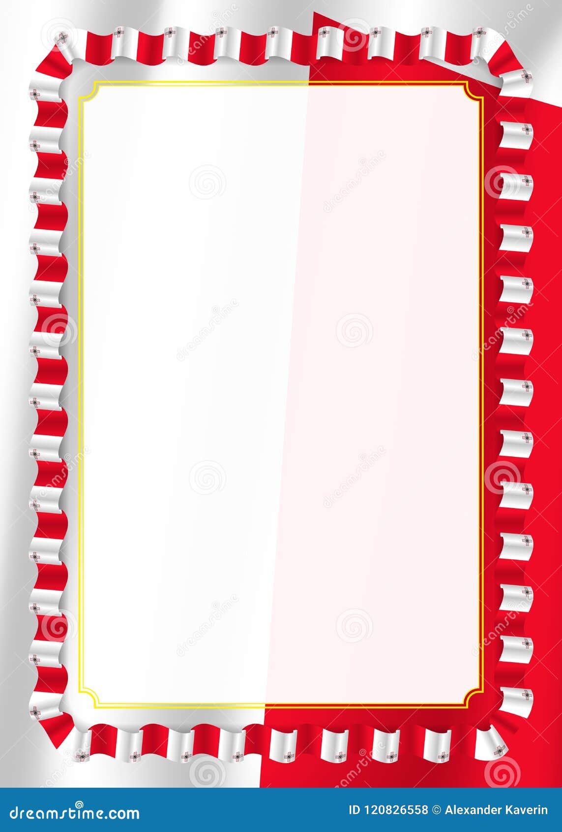 Frame and Border of Ribbon with Malta Flag, Template Elements for Your