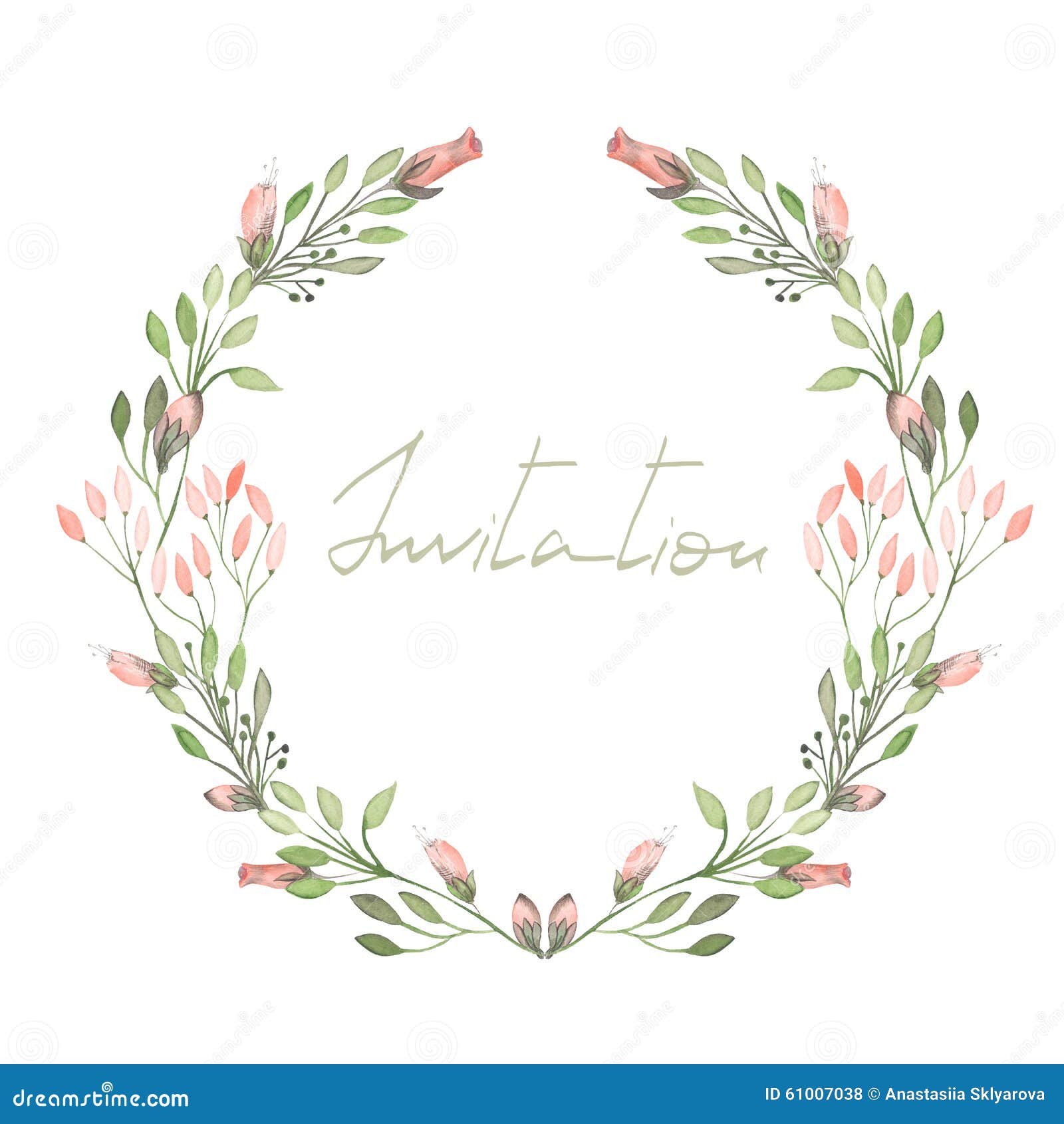 Frame Border Wreath Of Tender Pink Flowers And Branches 