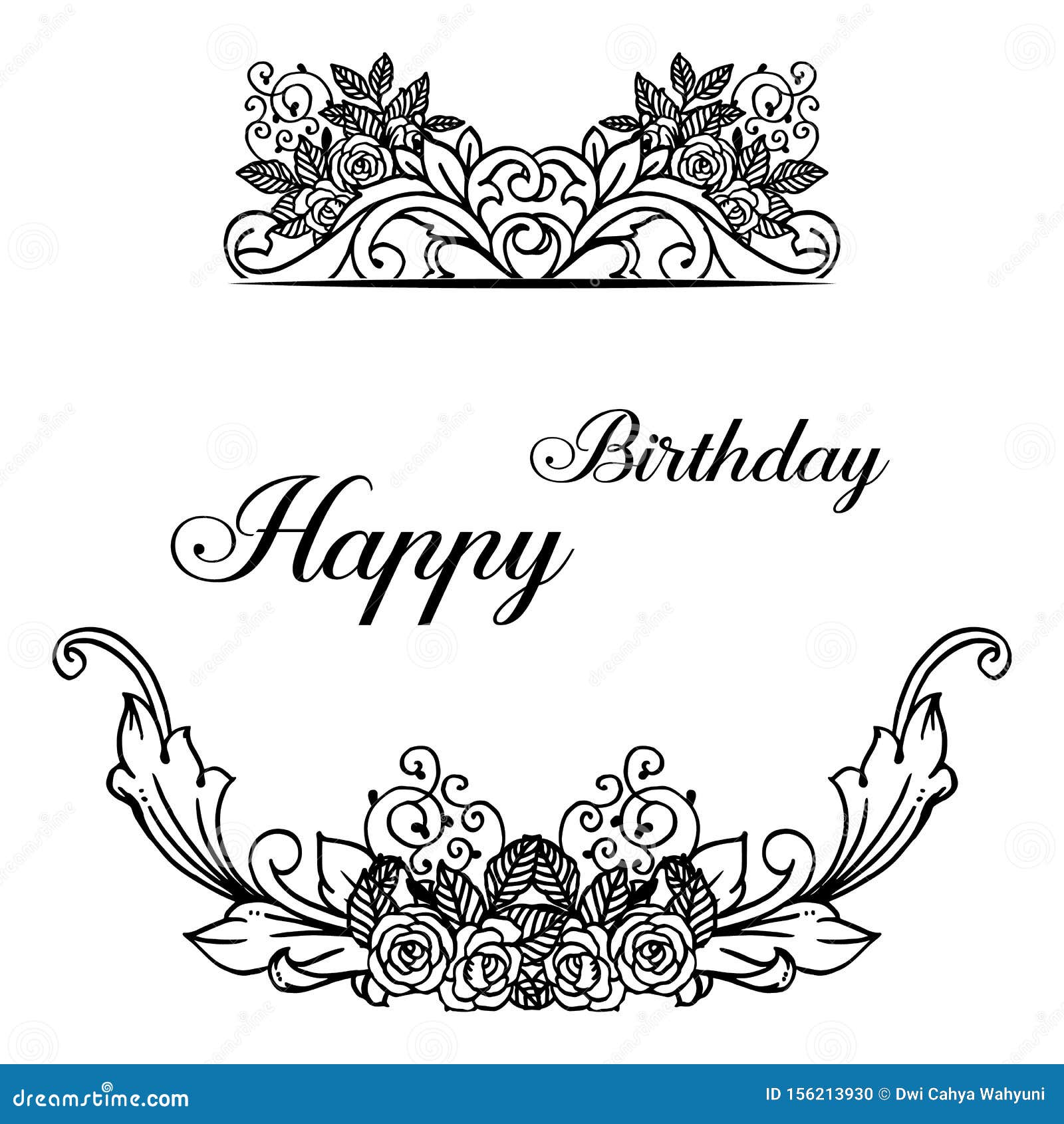 Frame Branches Leaves, with Pattern Flowers, for Card Happy Birthday ...