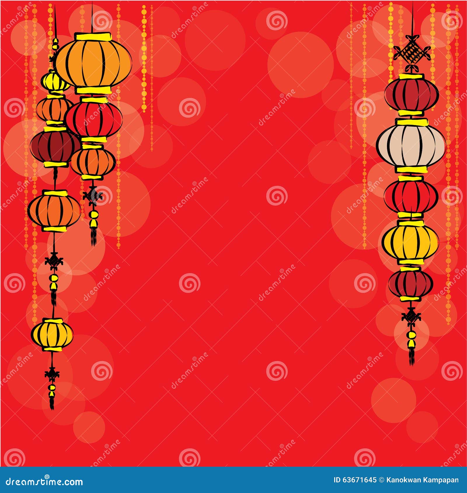 Frame Of Chinese Lanterns And Bokeh On Red Stock Vector ...