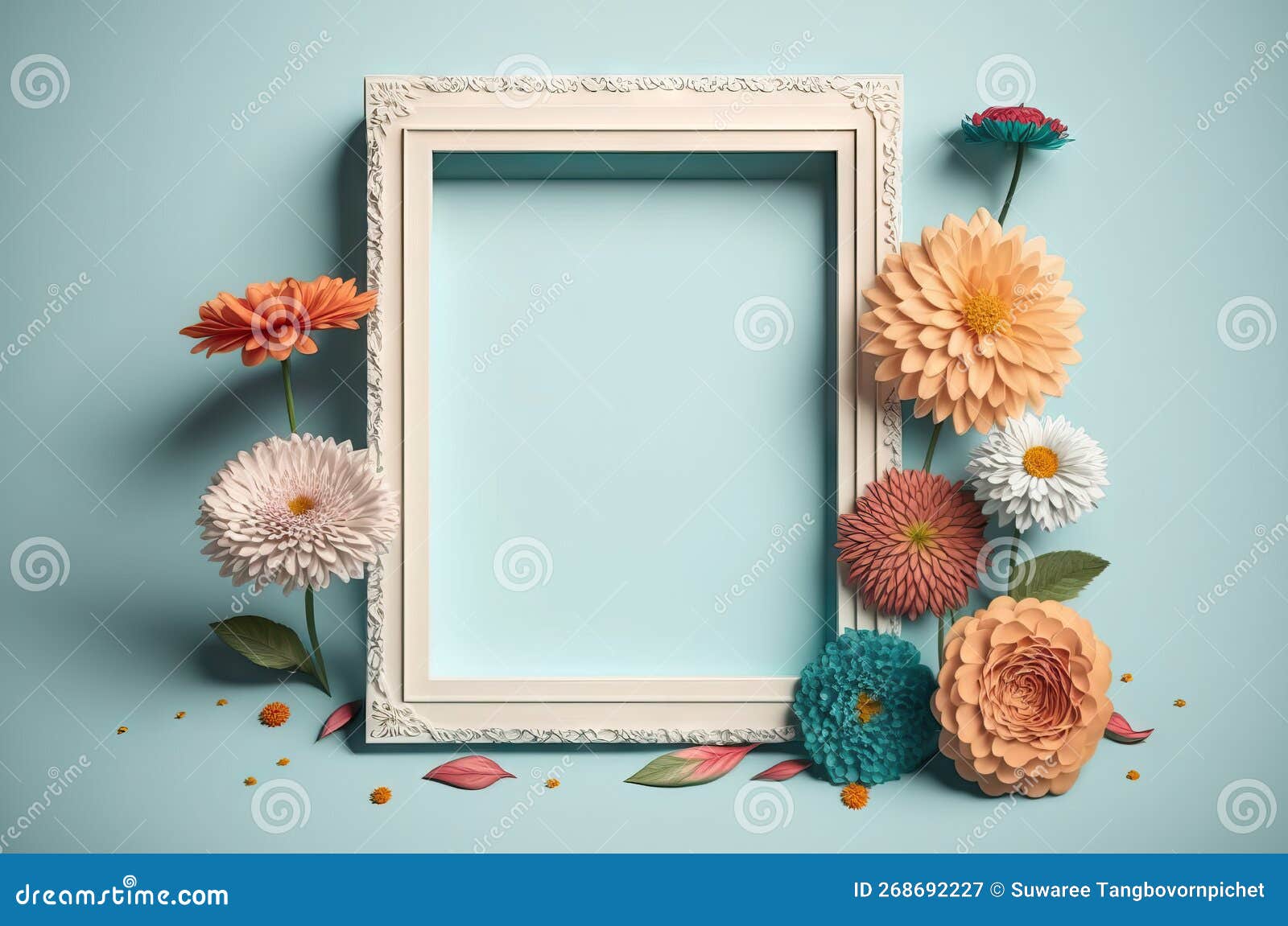 Frame Copy Space Decorate with Cute Flower Background Stock