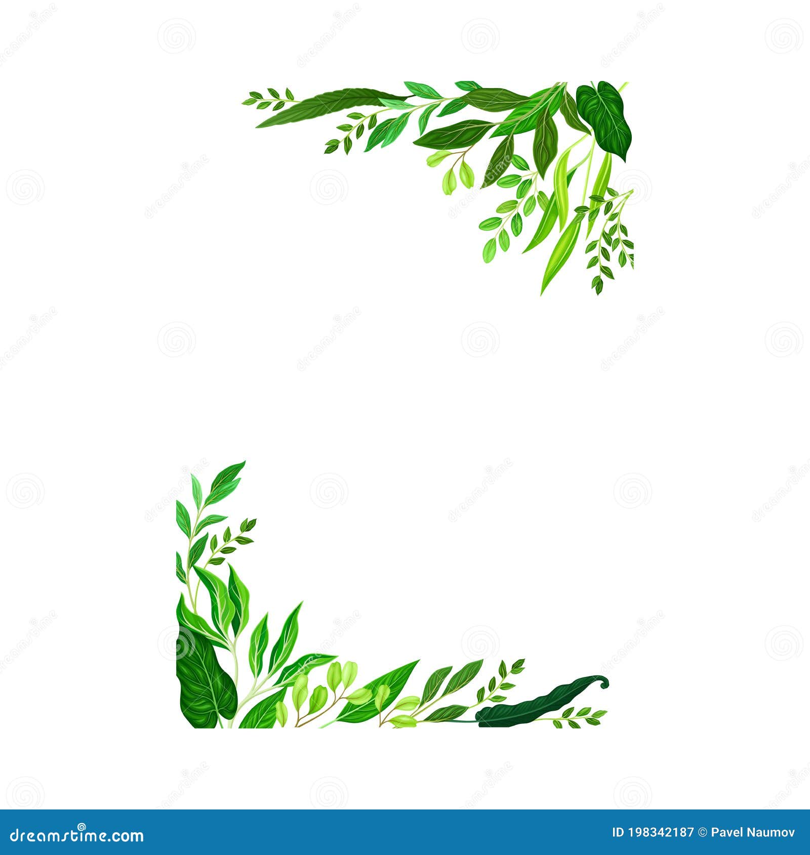 Frame Corners with Green Leaves or Foliage Vector Illustration Stock Vector  - Illustration of green, flora: 198342187