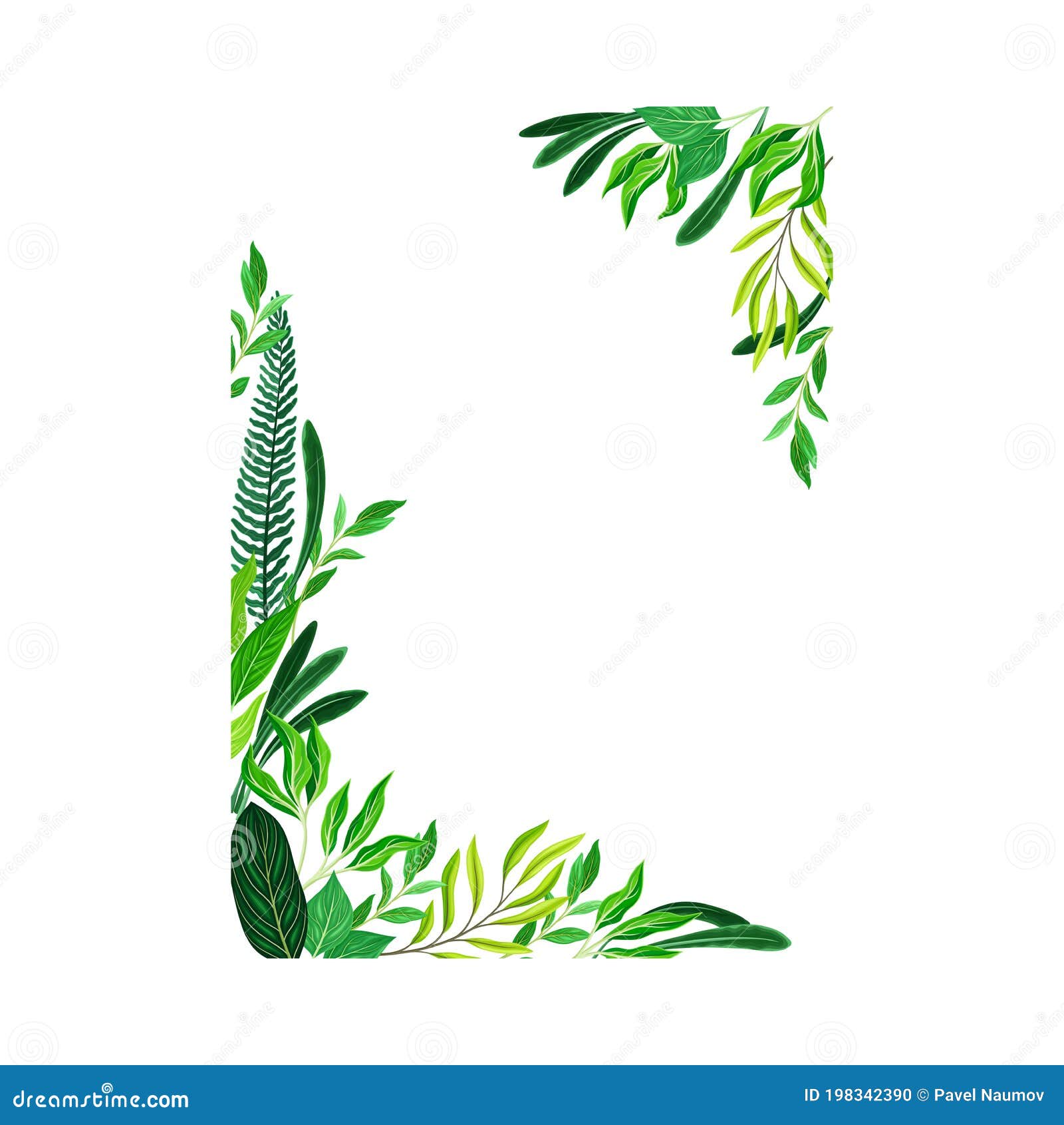 Frame Corners with Green Leaves or Foliage Vector Illustration Stock Vector  - Illustration of foliage, arrangement: 198342390