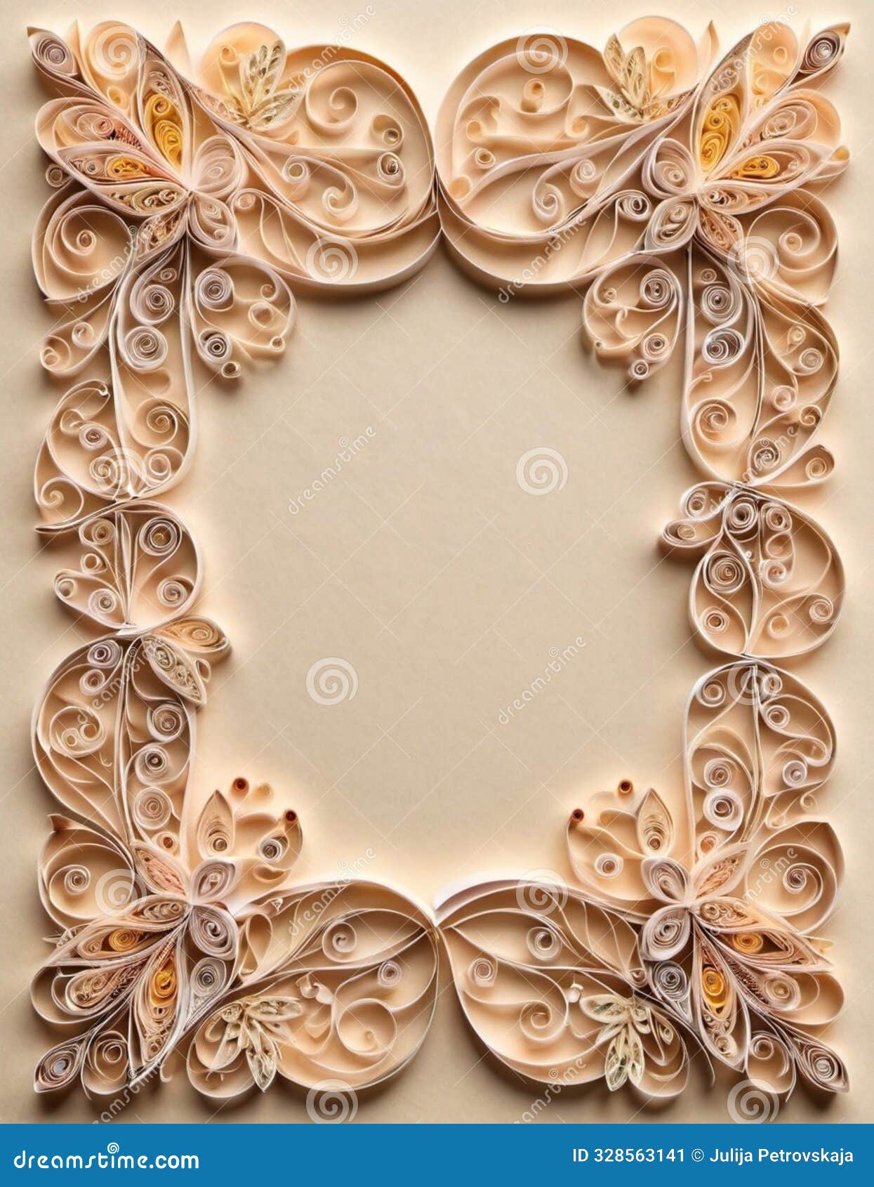 frame crafted from delicately rolled paper strips. intricate s feature swirling floral motifs spiral outward