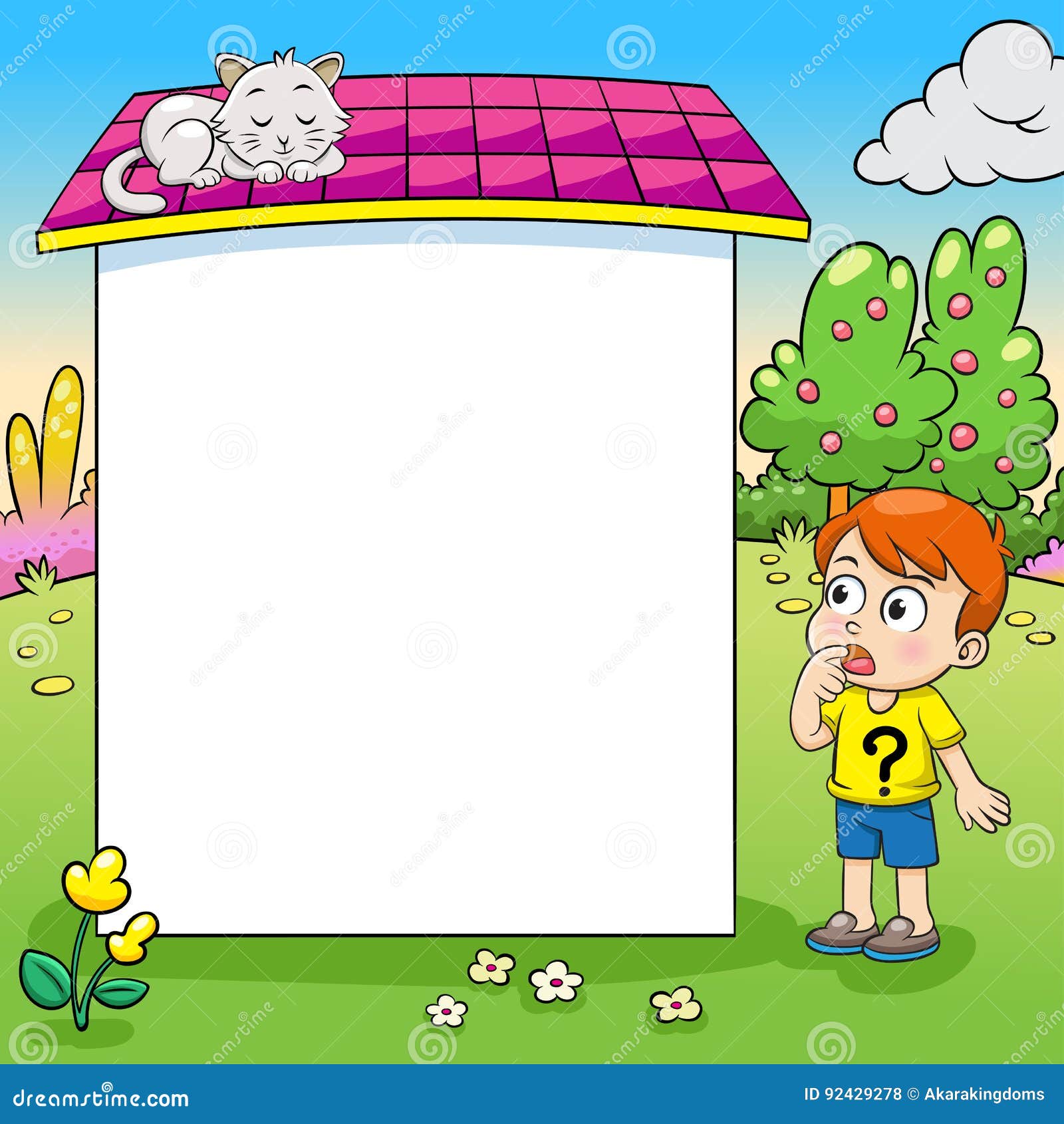 frame  with boy and his cat 
