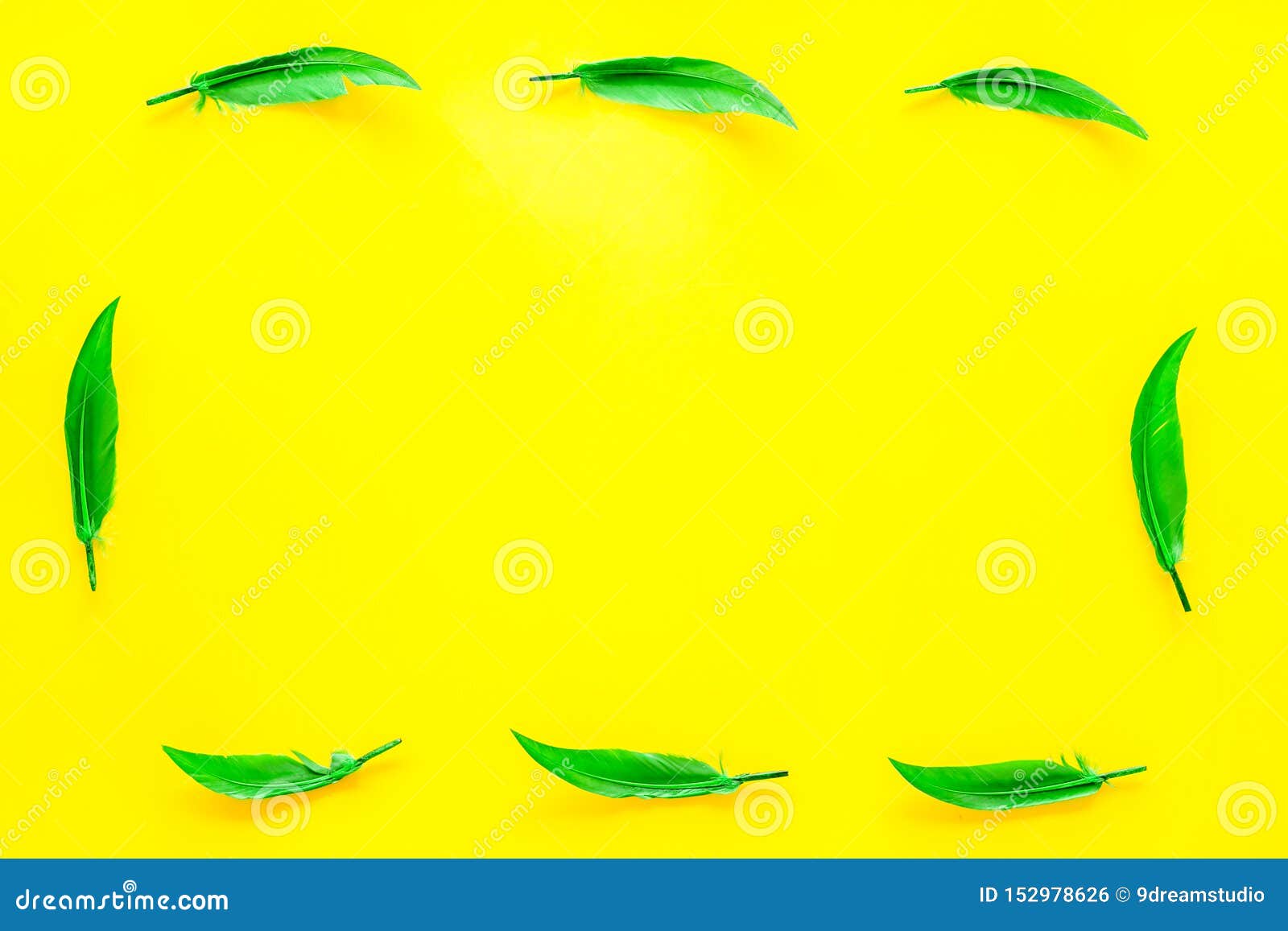 Download Frame With Feathers For Modern Design On Yellow Background Top View Mock Up Stock Photo - Image ...