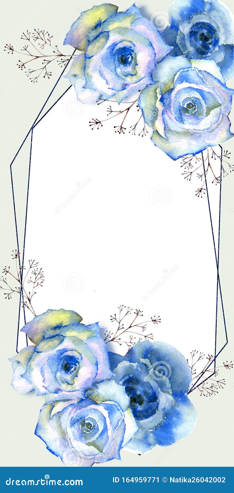 Frame with Floral Watercolor Illustration. Blue Roses on White Isolated  Background Stock Illustration - Illustration of valentine, branch: 164959771