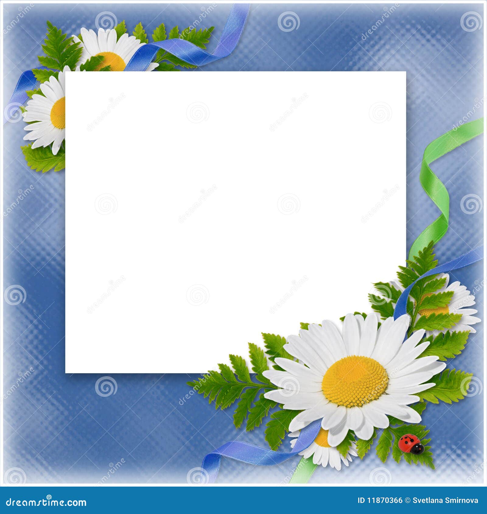 Frame with Flowers and Ribbons on the Blue Stock Illustration Illustration of bouquet, paper