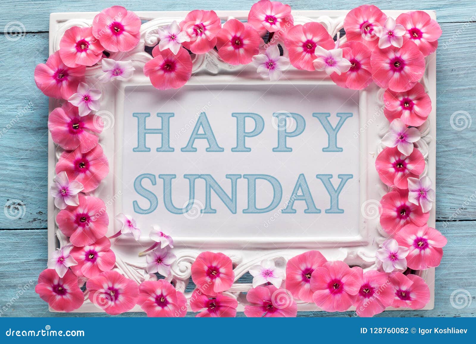 Frame with Flowers and Text: Happy Sunday Stock Photo - Image of ...