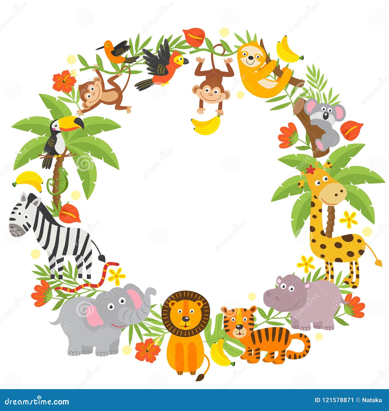 Frame with Jungle Animals White Background Stock Vector Illustration