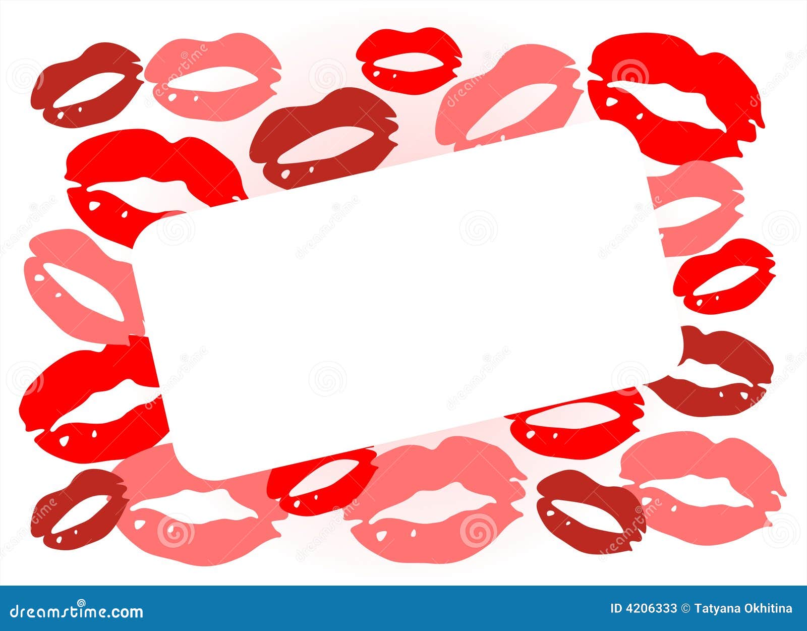 Frame from kisses. The white frame on a background of prints of lips. Valentine s illustration.