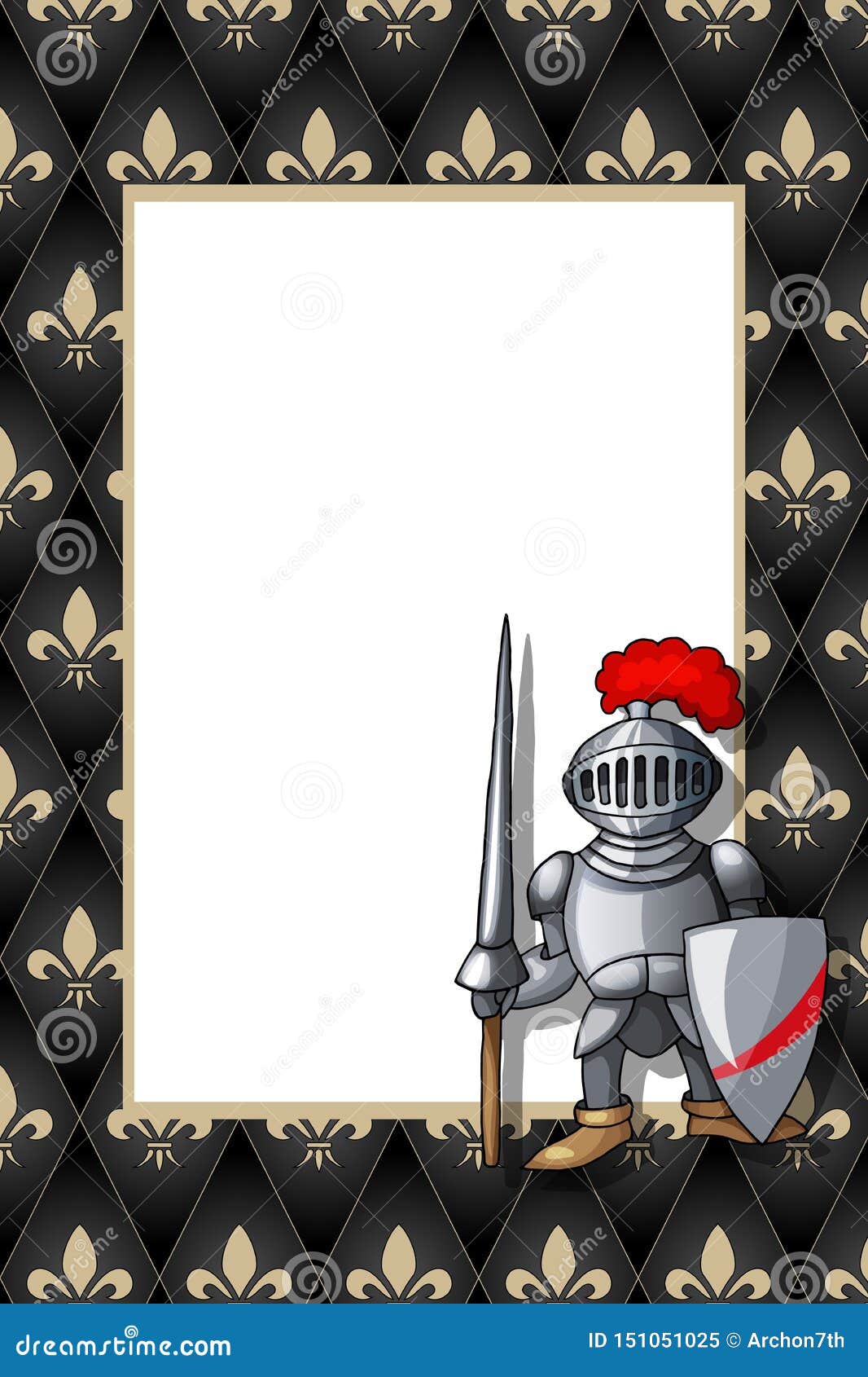 Frame with the Knight with Pike and Shield on the Medieval Background