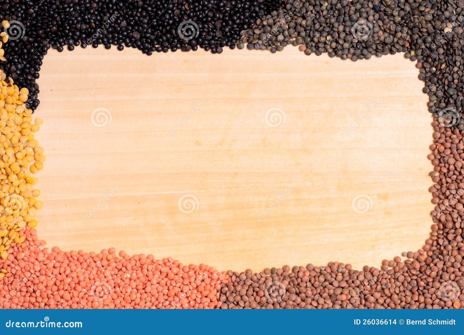 Frame of Lentils on a Wooden Board Stock Photo Image of black