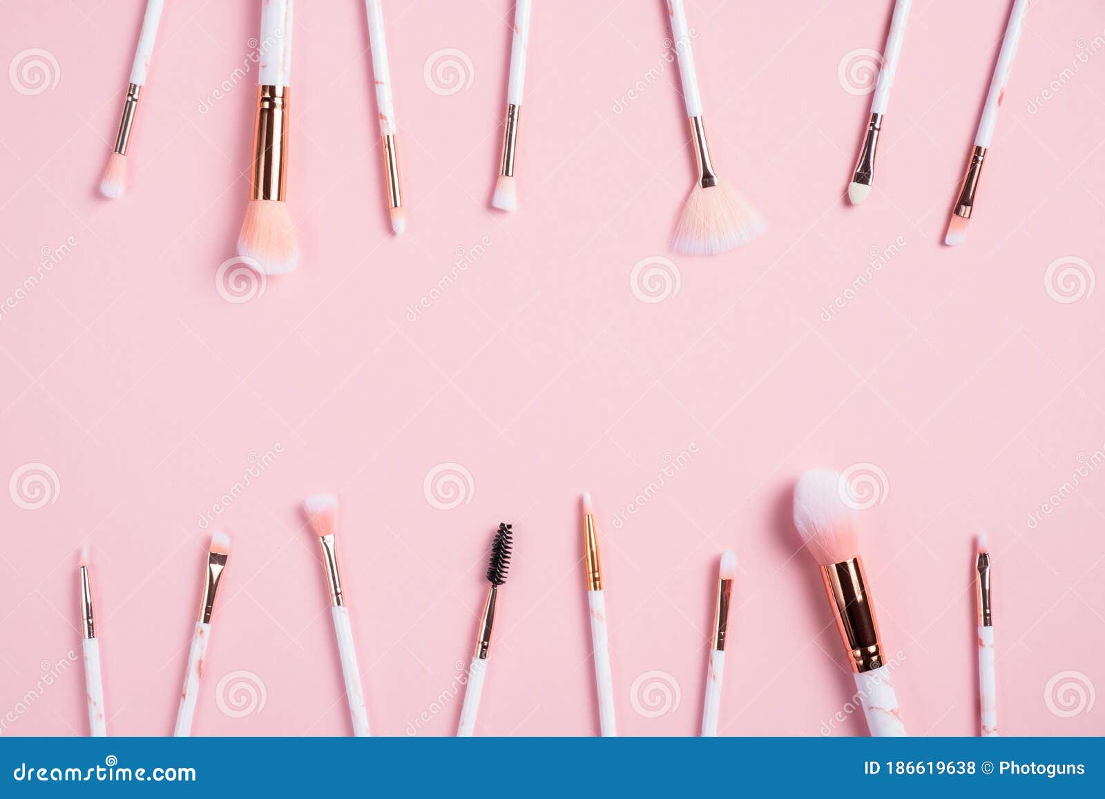 Frame of Makeup Brushes on Pink Background. Beauty Salon Banner Mockup  Stock Photo - Image of natural, cary: 186619638