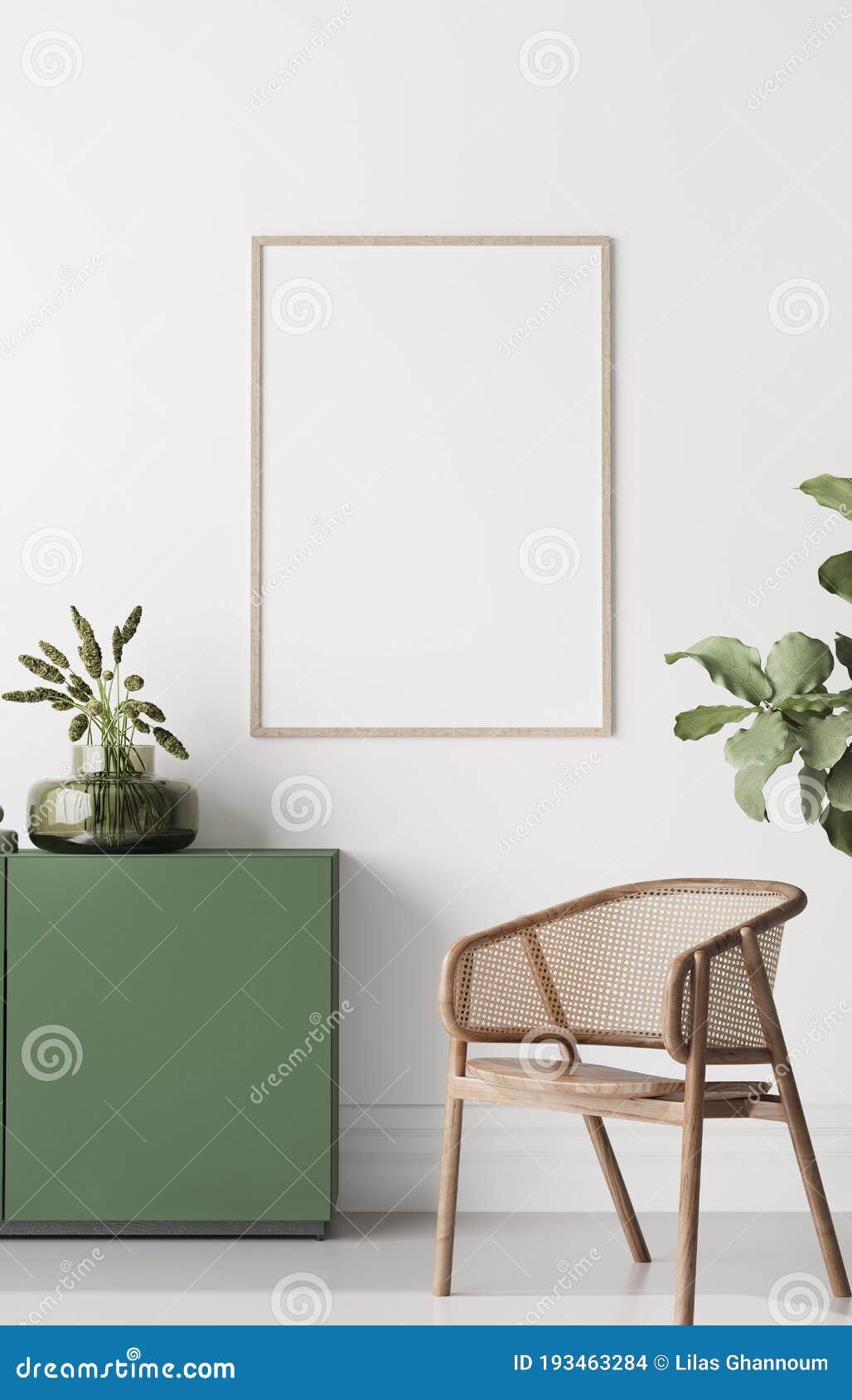 frame mock up in boho chic living room, simple and comfortable 