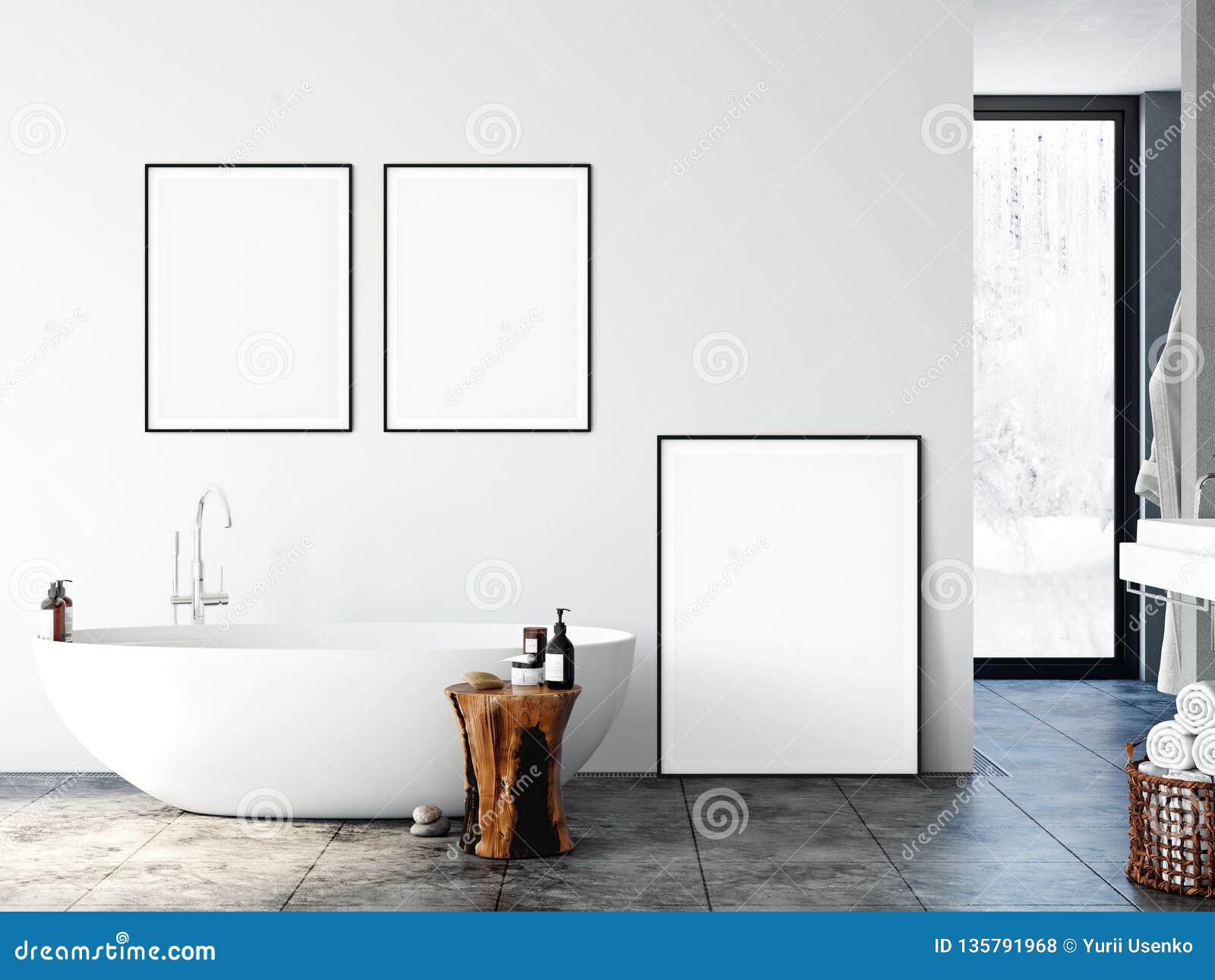 Download Frame Mockup Bathroom Interior Wall Mockup Wall Art 3d Rendering 3d Illustration Stock Illustration Illustration Of Bath Bathtub 135791968