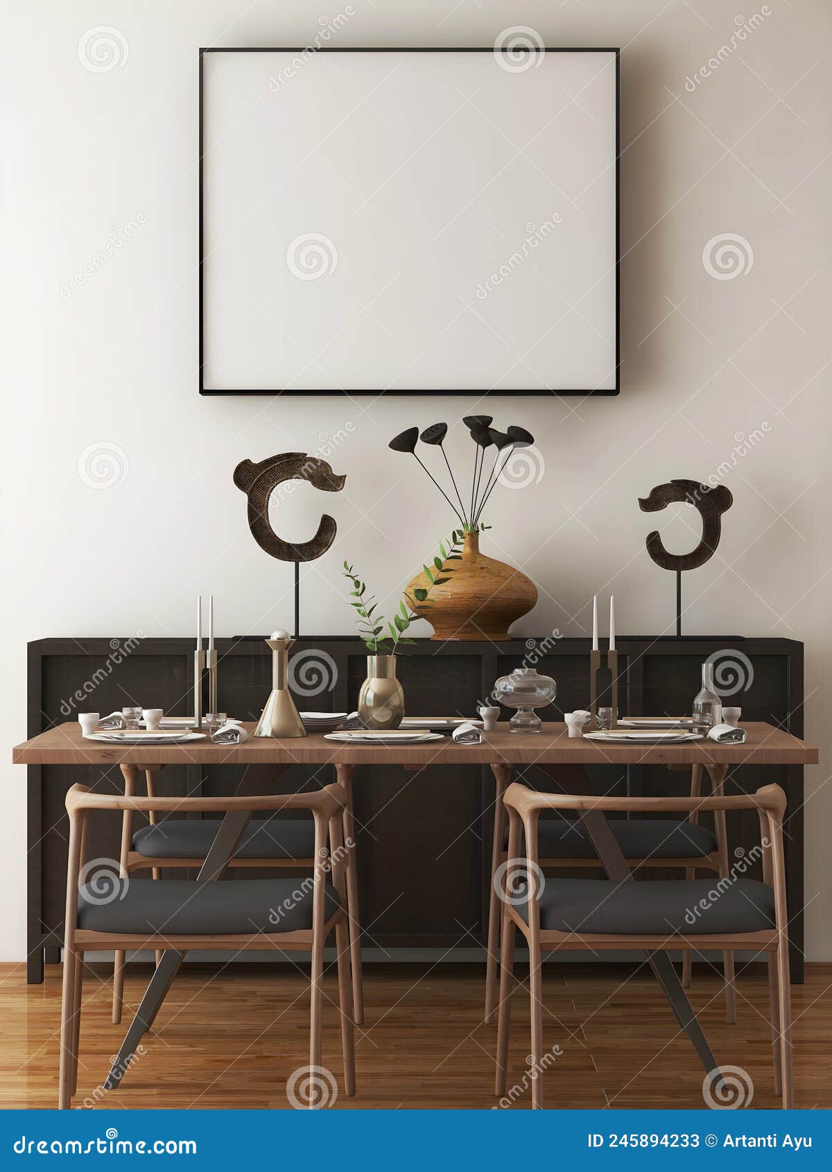 Frame Mockup in Dining Room with Frame, Dining Table, and
