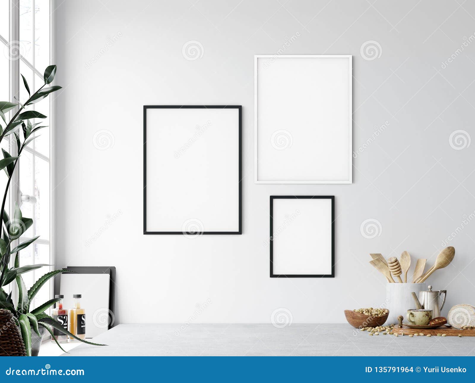 Download Frame Mockup Kitchen Interior Wall Mockup Wall Art 3d Rendering 3d Illustration Stock Illustration Illustration Of Cool Dishes 135791964