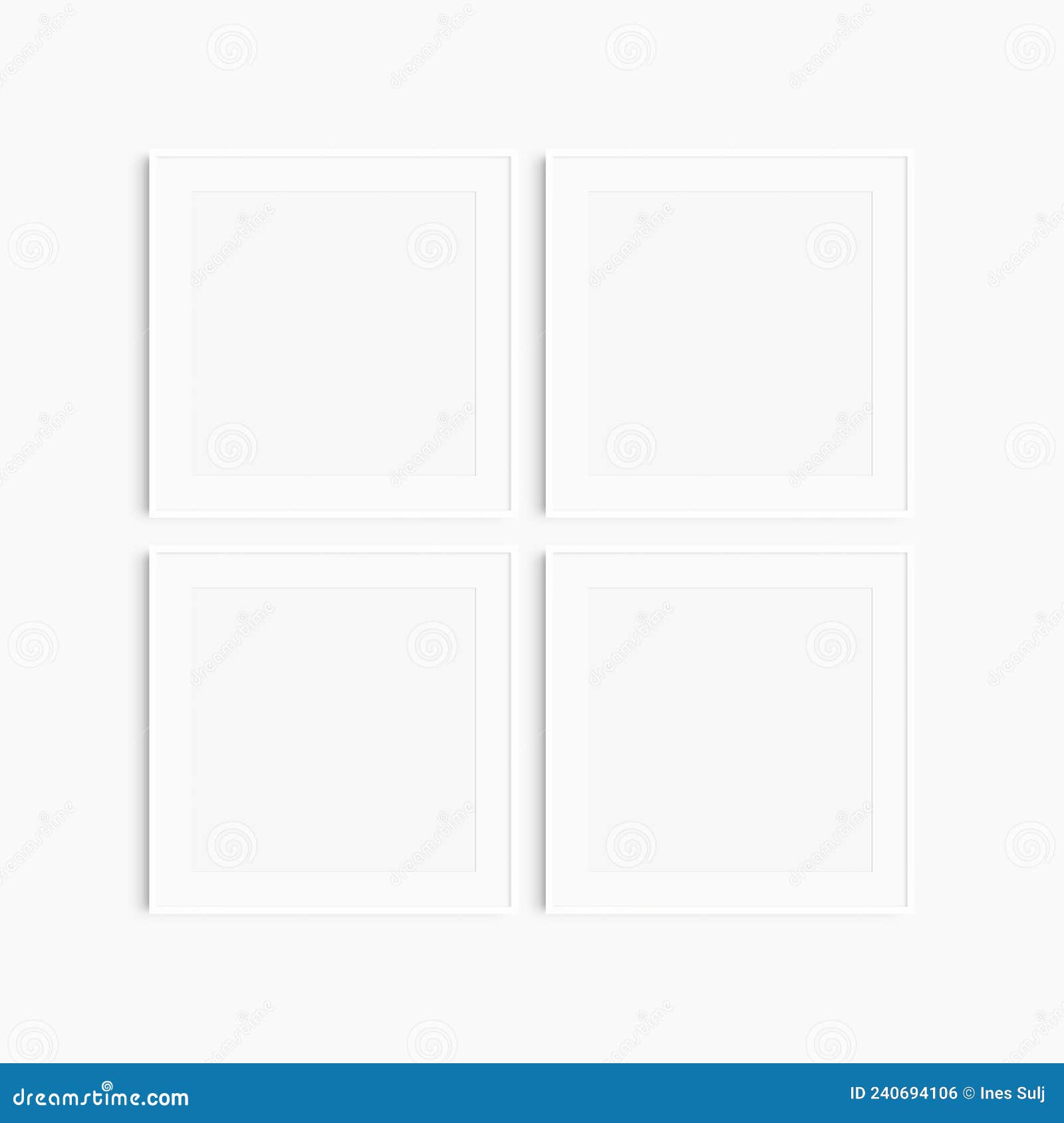 Frame Mockup 11 Square. Set of Four Thin White Square Frames Stock