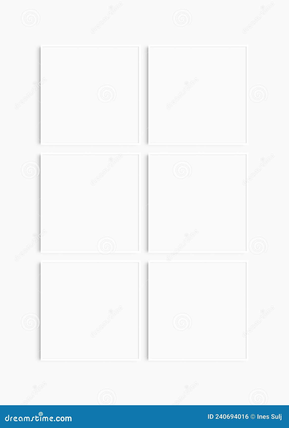 Frame Mockup 11 Square. Set of Six Thin White Square Frames Stock