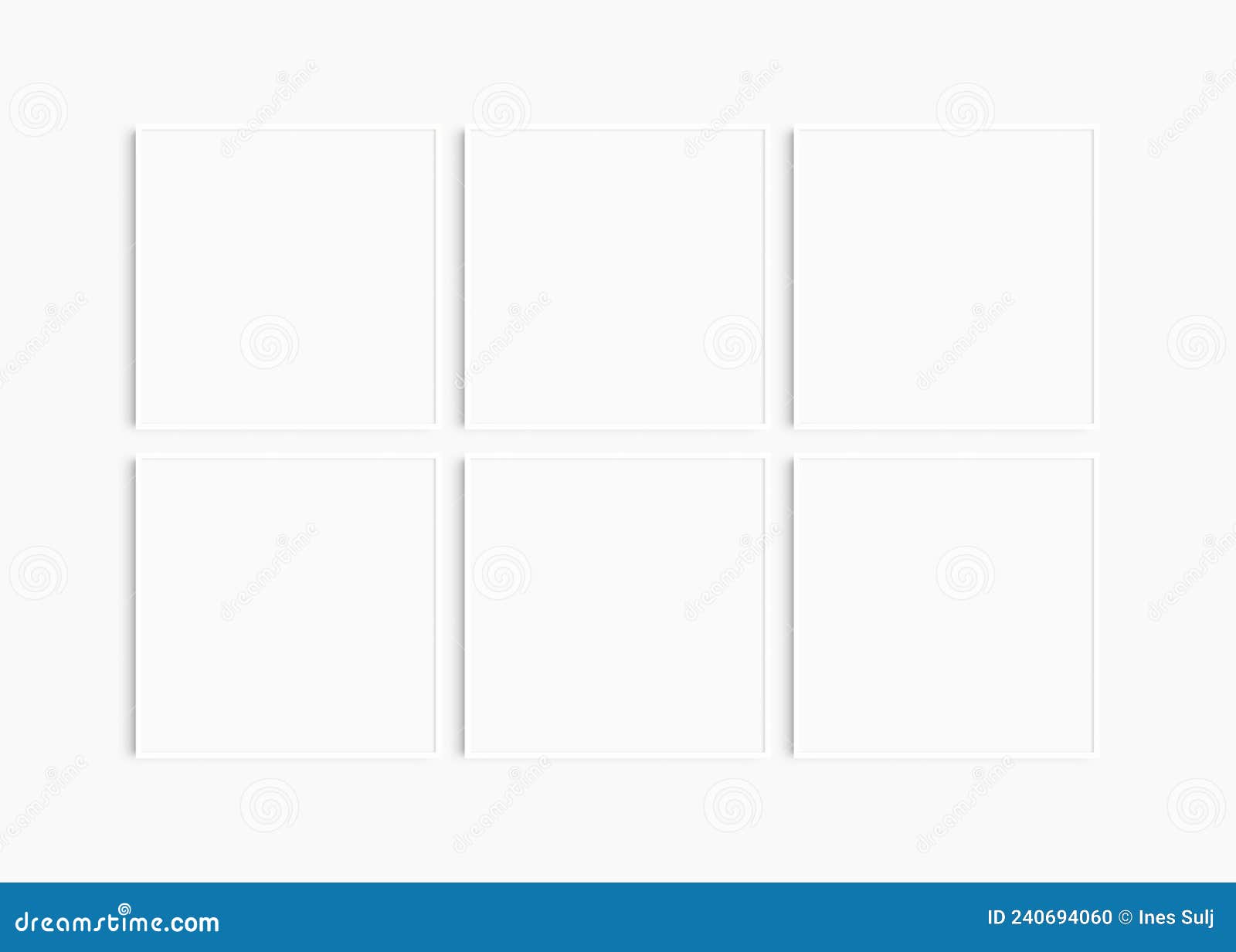 Frame Mockup 11 Square. Set of Six Thin White Square Frames Stock