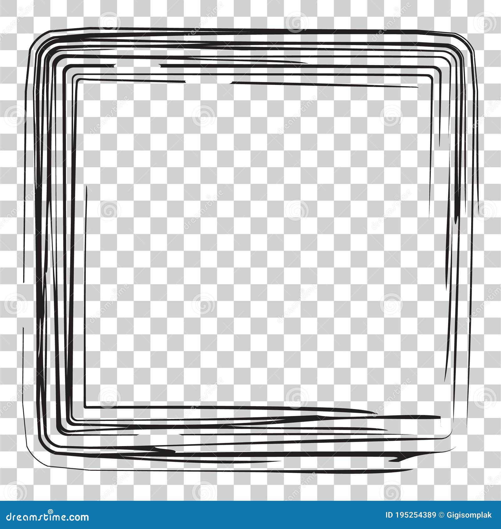  hand draw sketch square frame from multiple black thick mark for your  , at transparent effect background