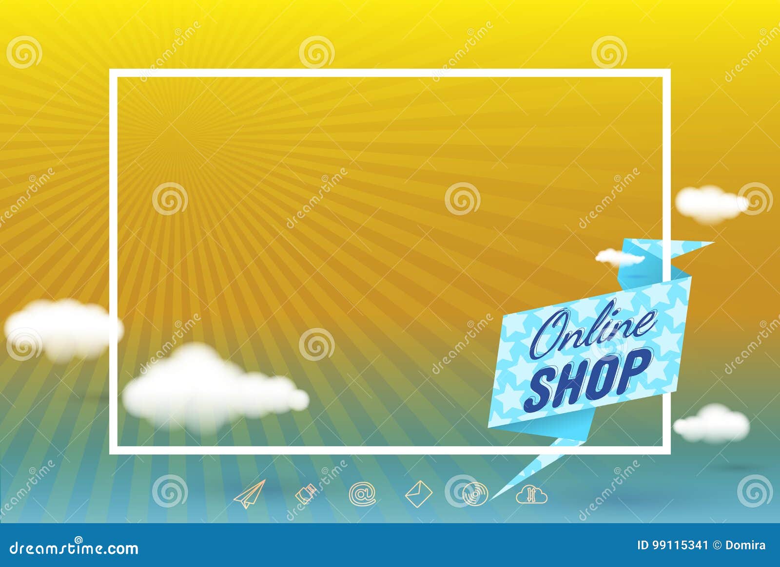 Frame With Online Shop Origami Banner And Clouds On Radial Rays Background 3d Promotion Template Presentation Vector Stock Vector Illustration Of Flare Explosion