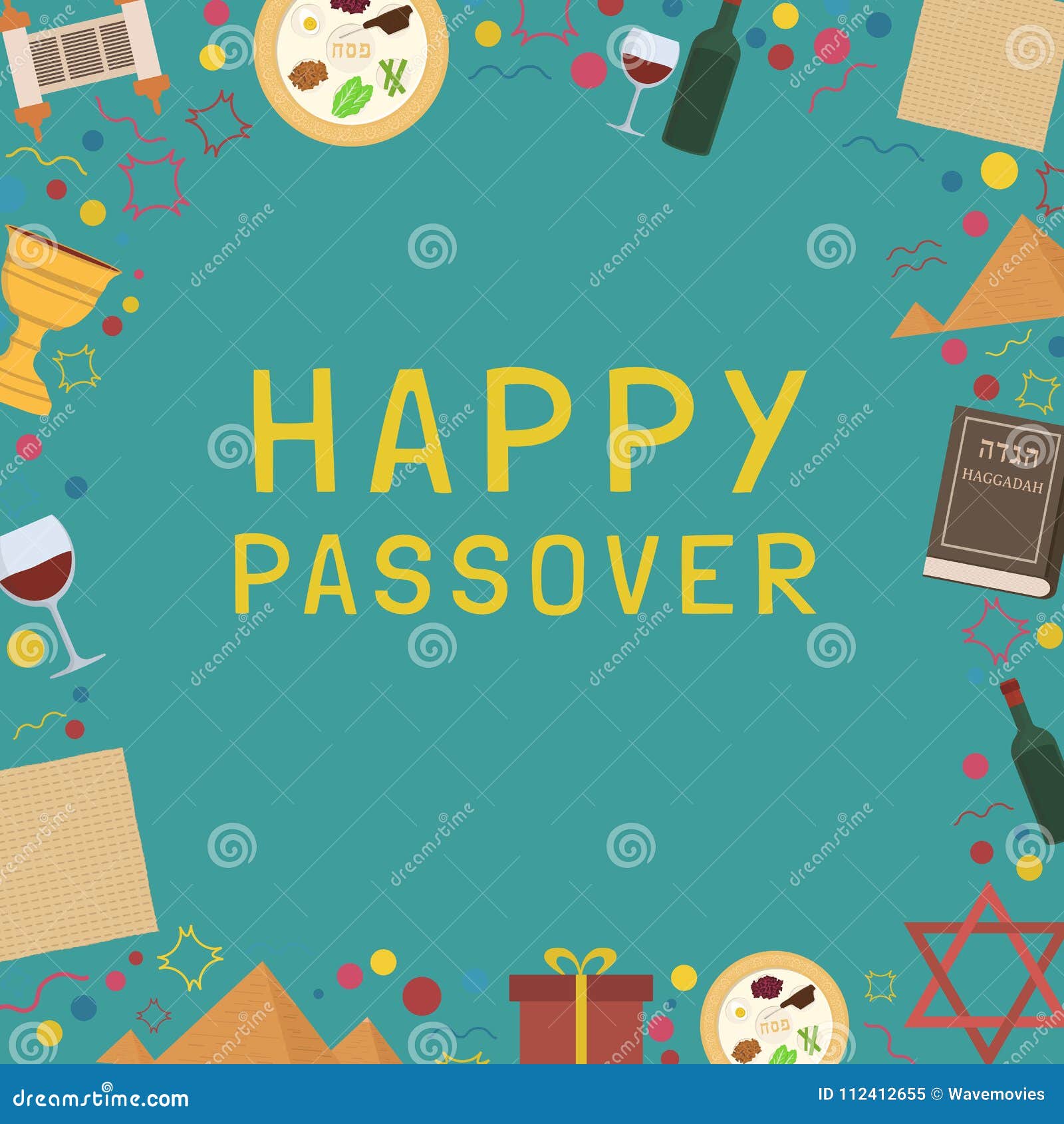 Frame with Passover Holiday Flat Design Icons with Text in English ...