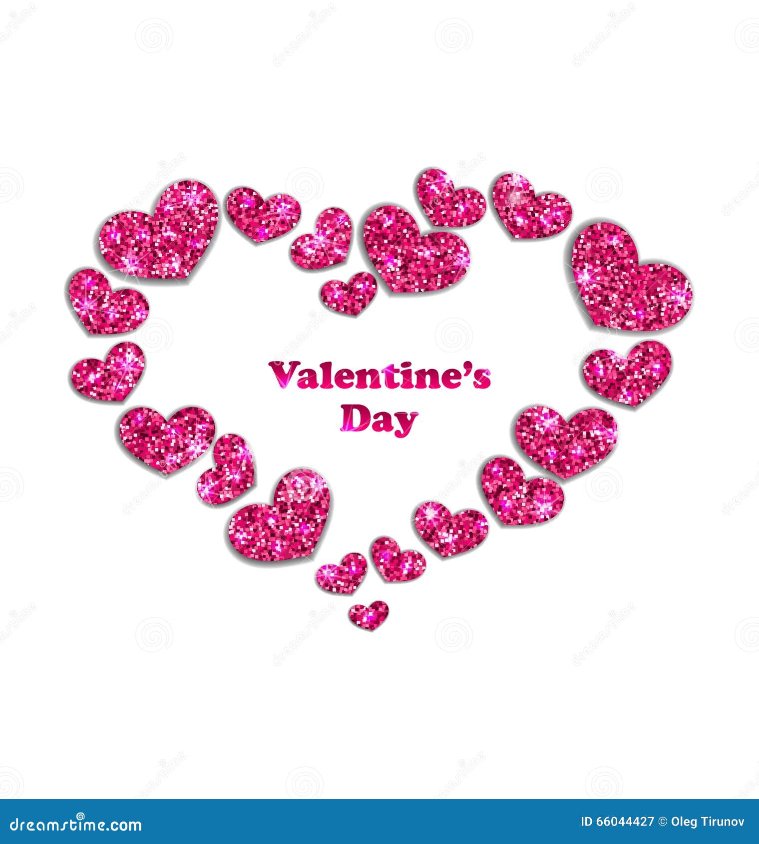 Frame from Pink Hearts with Glitter Background Stock Vector