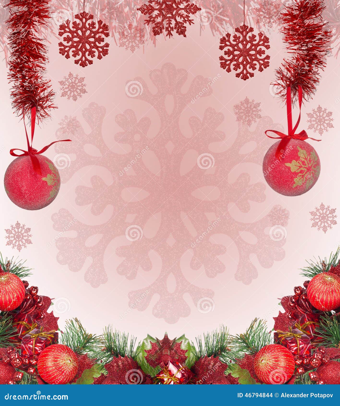 Frame From Red Christmas Decorations On Pink Stock Photo Image of