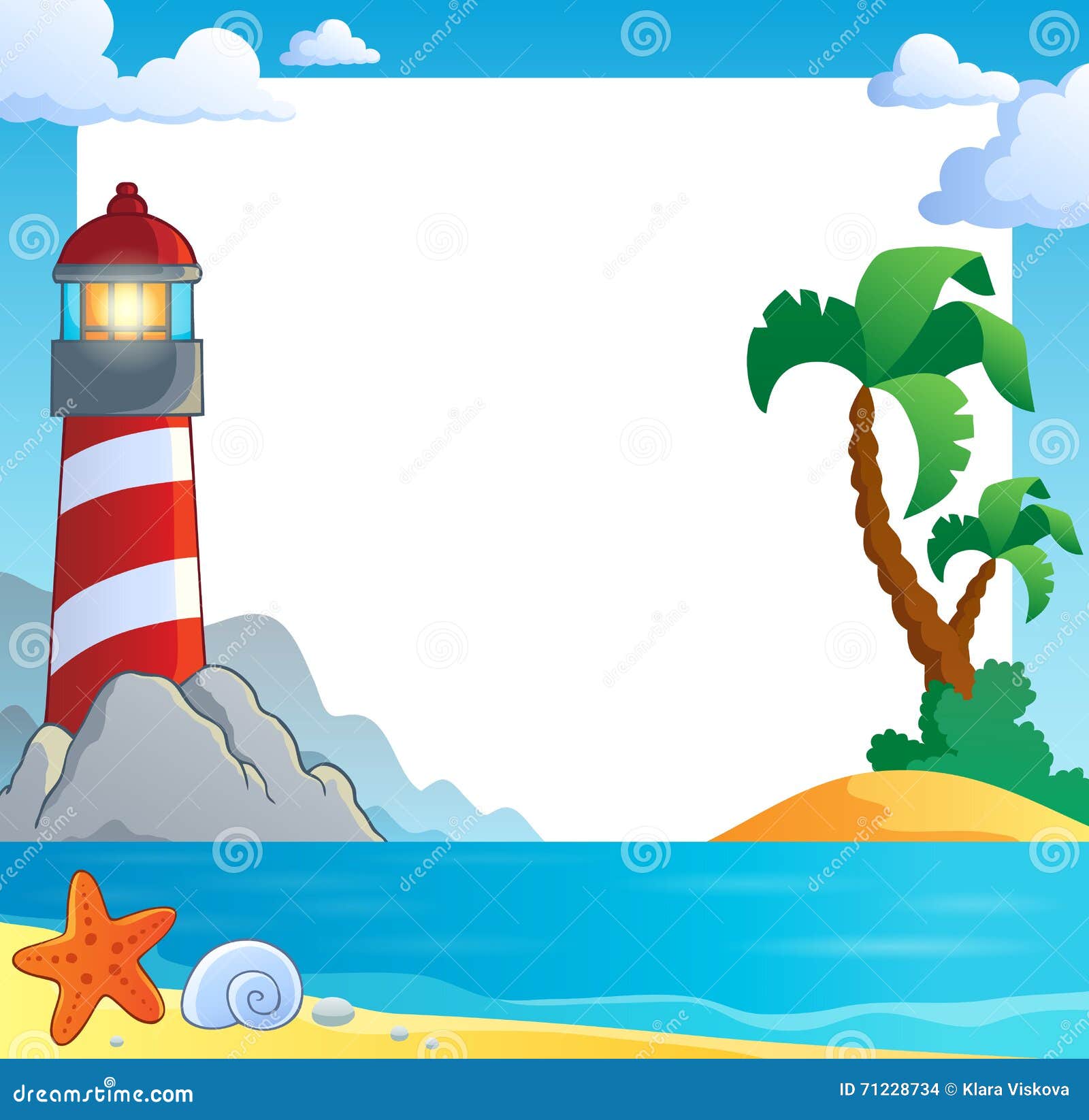 Frame with Sea Coast and Lighthouse Stock Vector Illustration of
