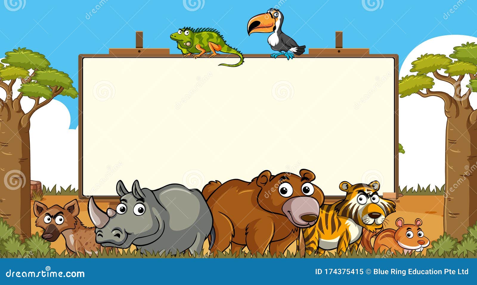 Frame Template with Many Wild Animals in Background Stock Vector -  Illustration of hyena, living: 174375415