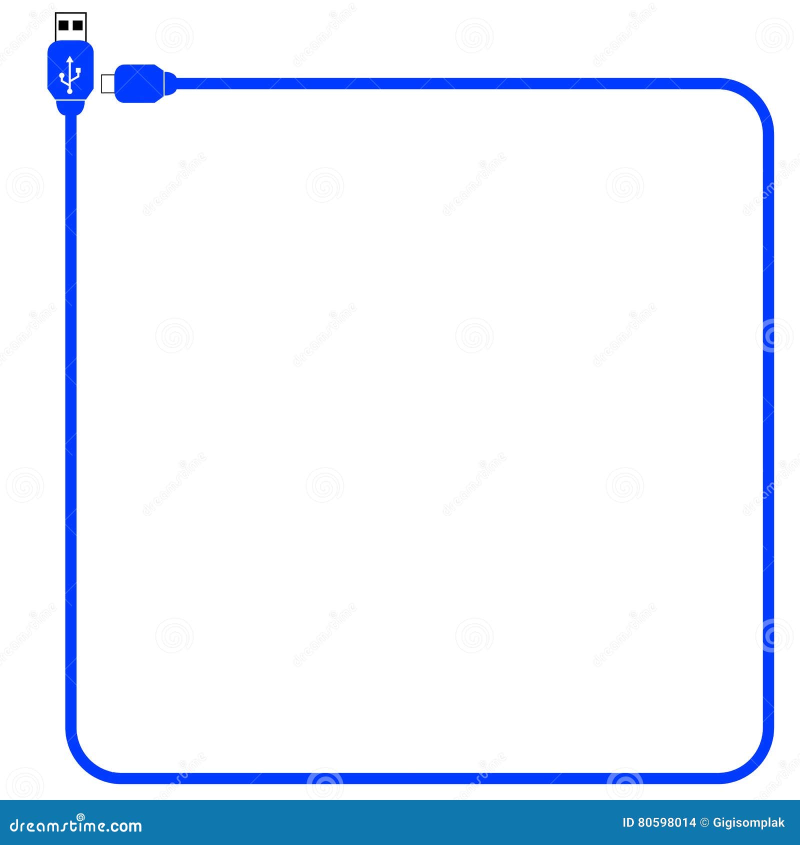 Frame USB Cable, Isolated on White Background Stock Vector