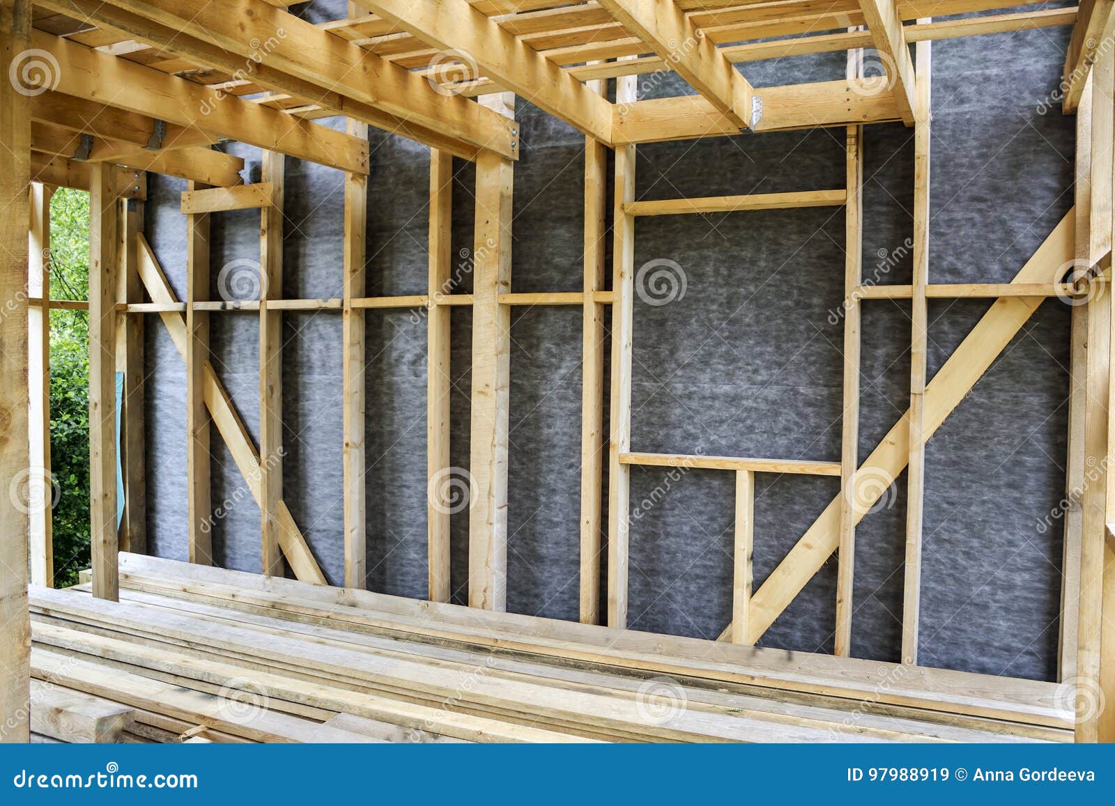 Frame Of A Wall And A Ceiling Of A Wooden House Vapor