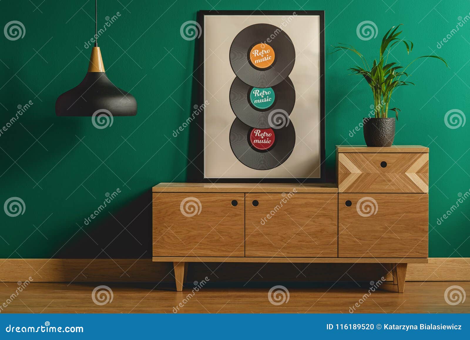 Framed Poster On Wooden Dresser Stock Photo Image Of Retro
