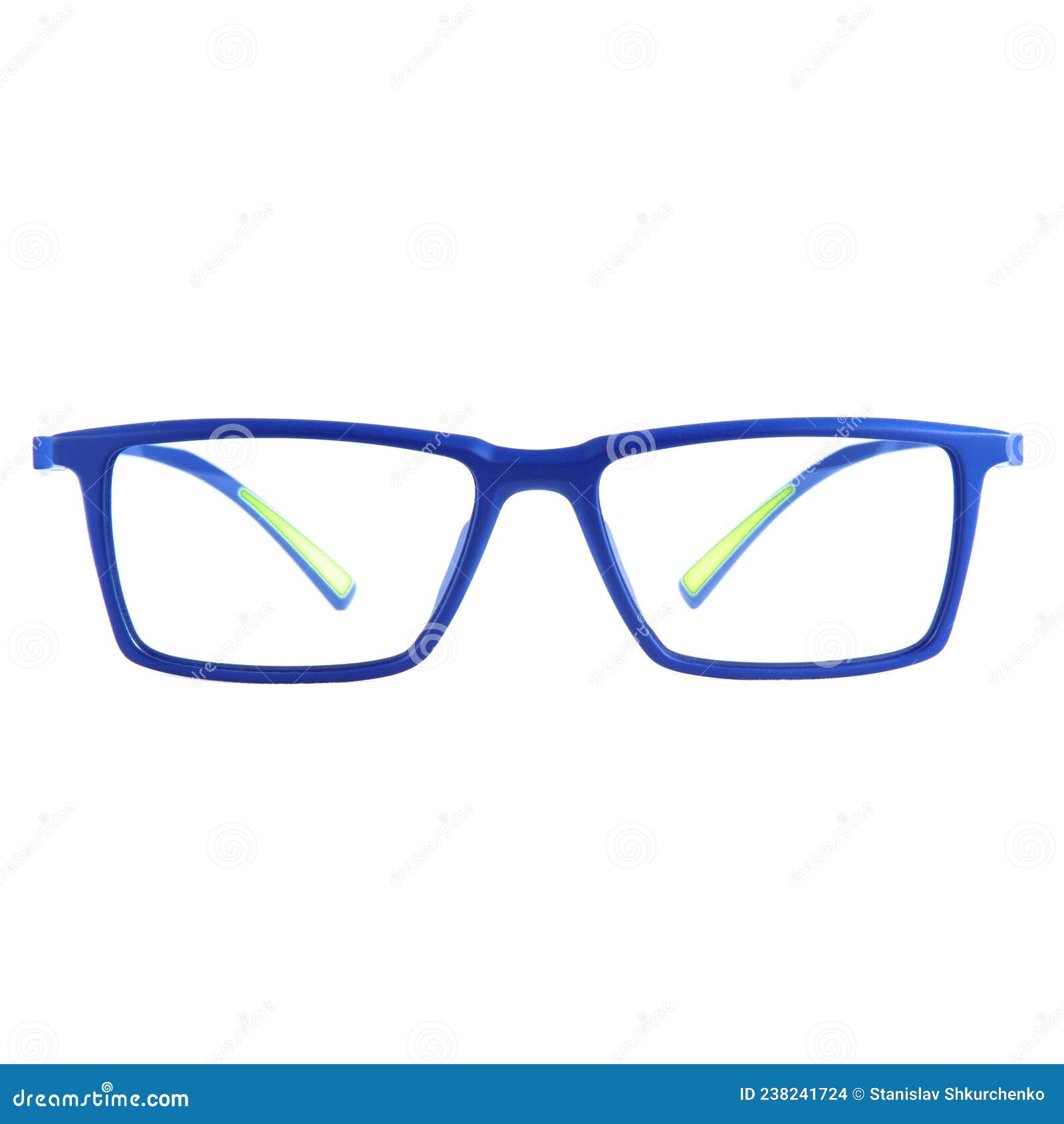 Eyeglasses in blue frames. stock photo. Image of white 238241724