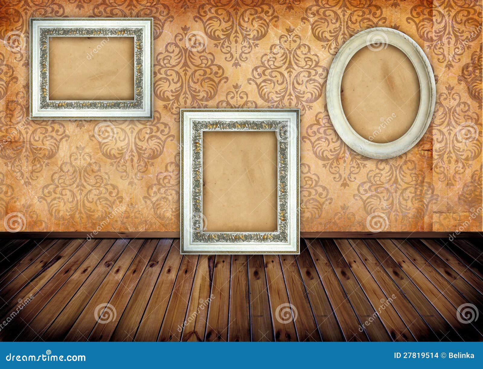 Frames on wallpaper stock photo. Image of leafs, house 27819514