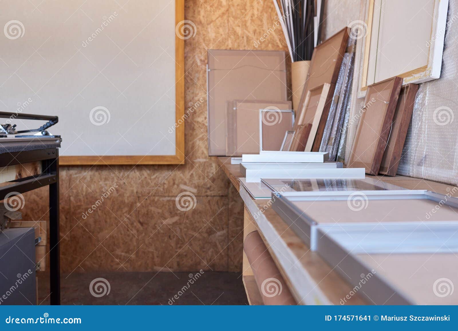 Frames on a Workbench in Picture Framing Studio Stock Image Image of