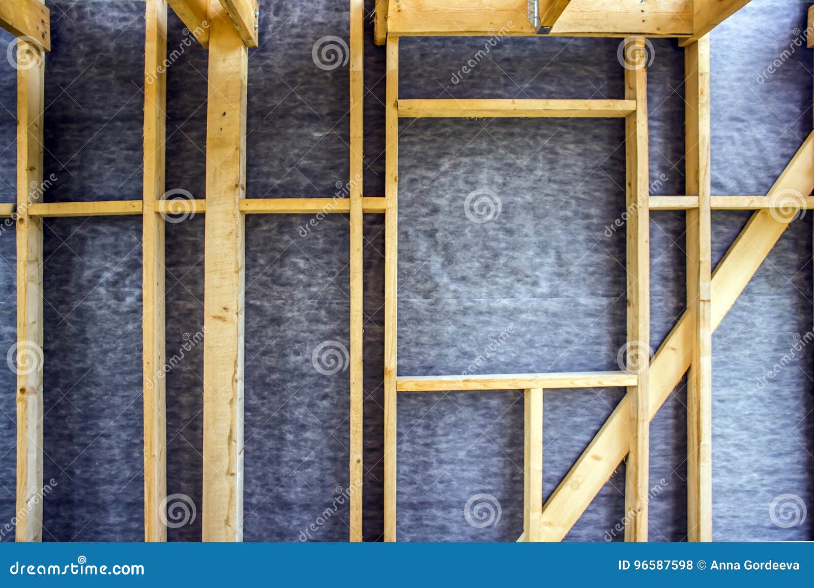 Framework of the House Wall, of Boards and Timber, a Window, a Vapor