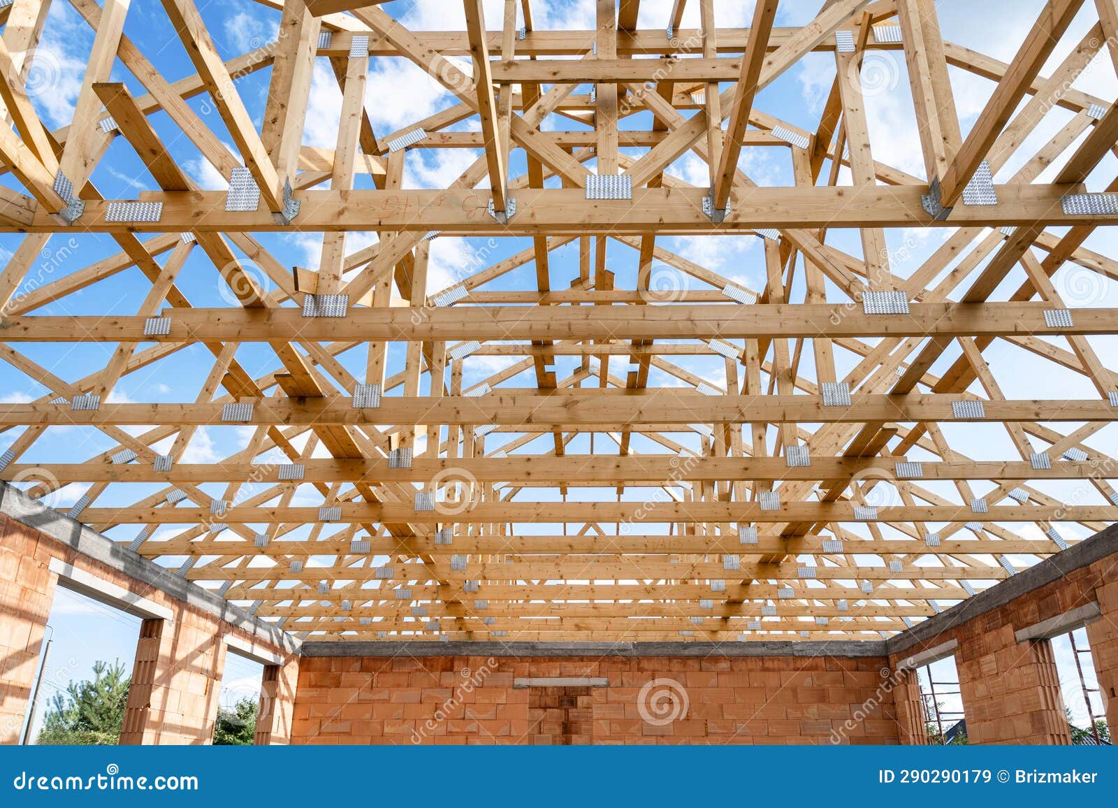 Framework Roof with Wooden Joist, Support Beams Stock Image Image of