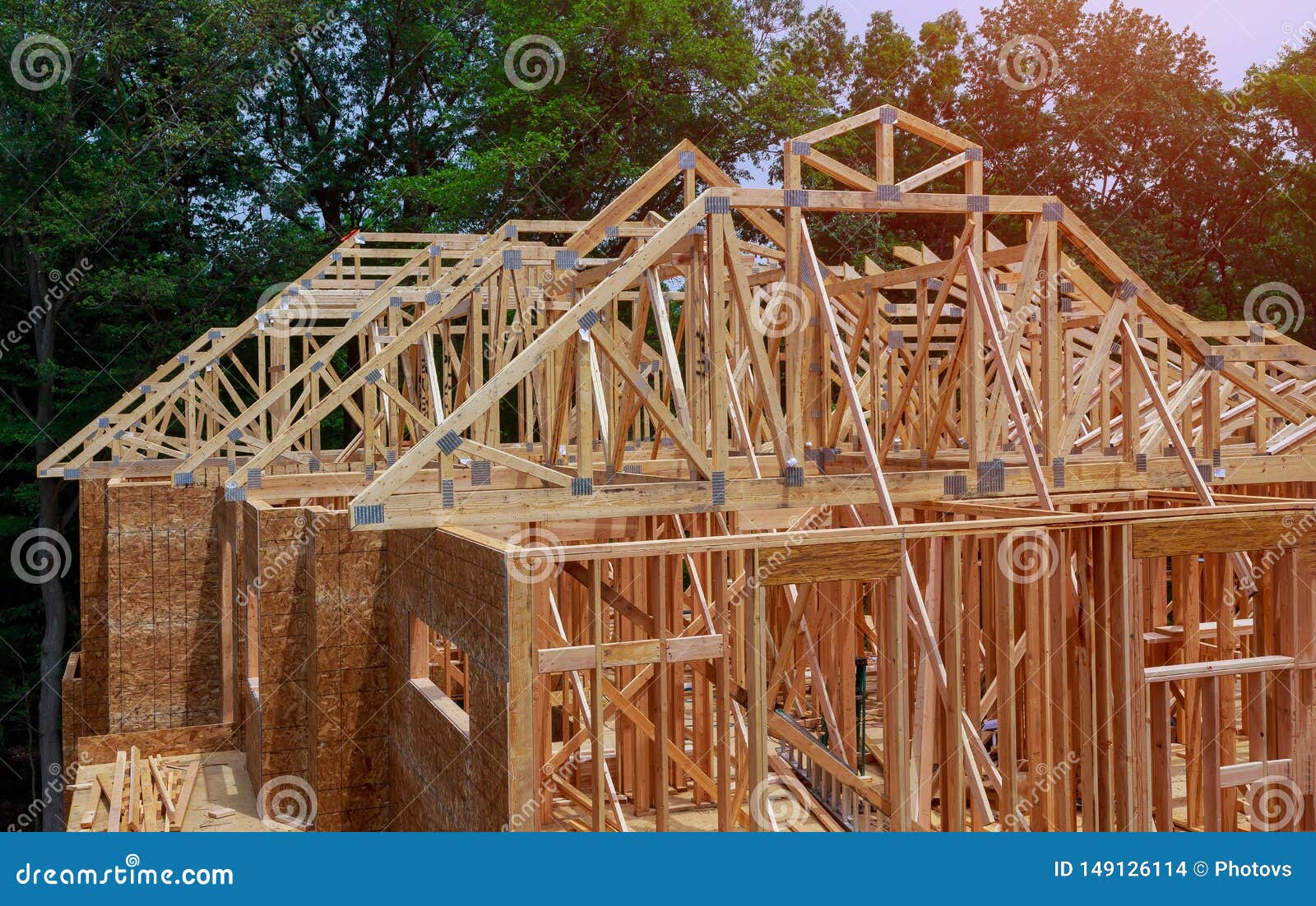 Framing Beam of New House Under Construction Home Framing Stock Photo
