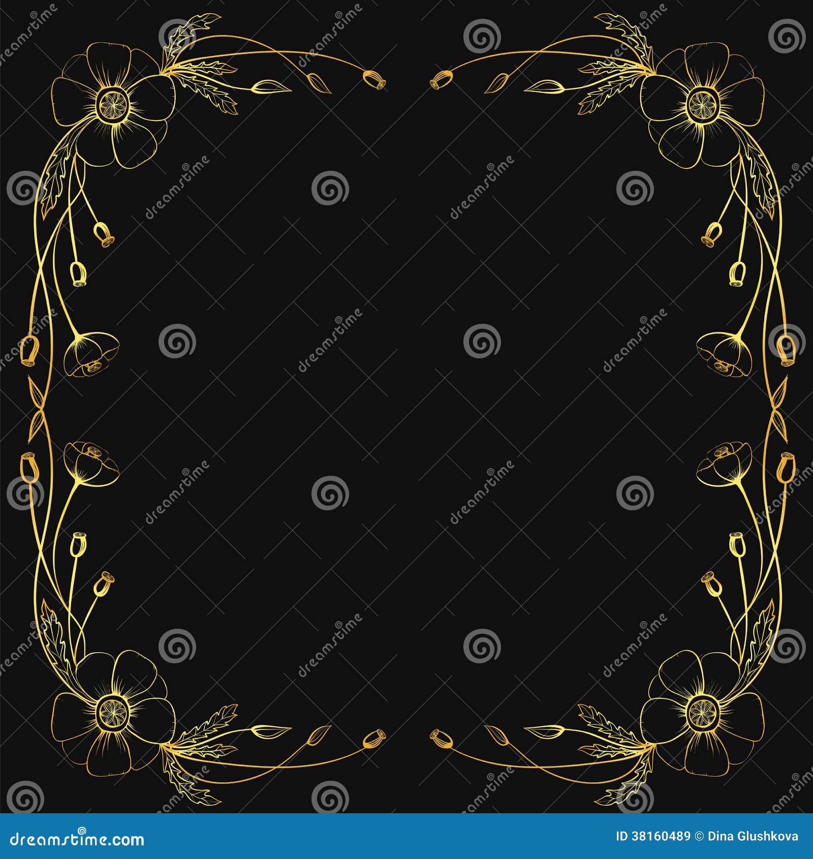 Framing of golden poppies stock vector. Illustration of branch 38160489