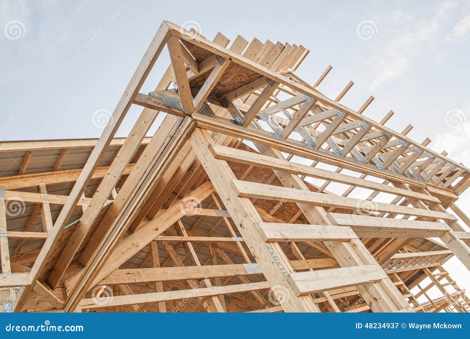 Framing New Wooden Building Structure Construction Stock 