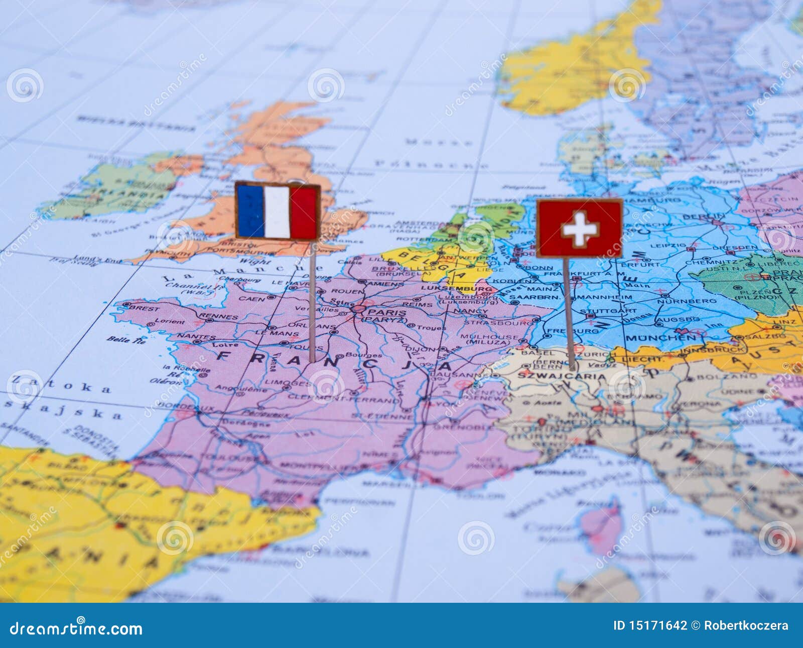 France E Switzerland No Mapa Foto de Stock Imagem de cidade